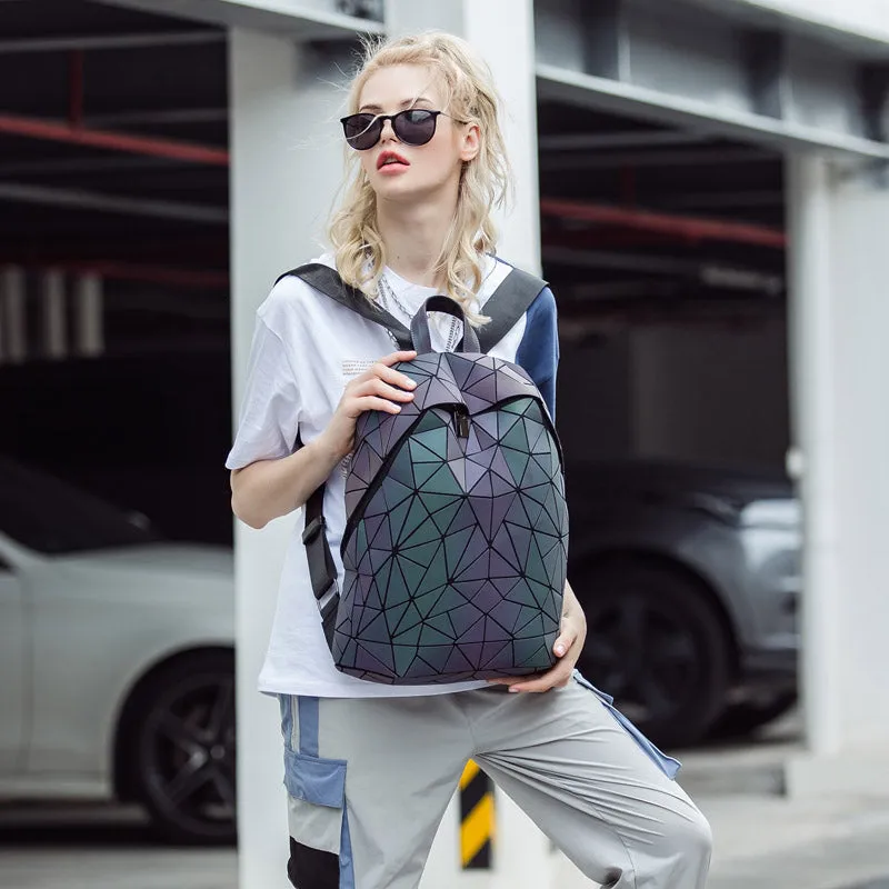 2022 New Luminous Backpack School Women Men Set Rucksack Female Lattice Backbag Holographic Shoulder