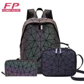 2022 New Luminous Backpack School Women Men Set Rucksack Female Lattice Backbag Holographic Shoulder