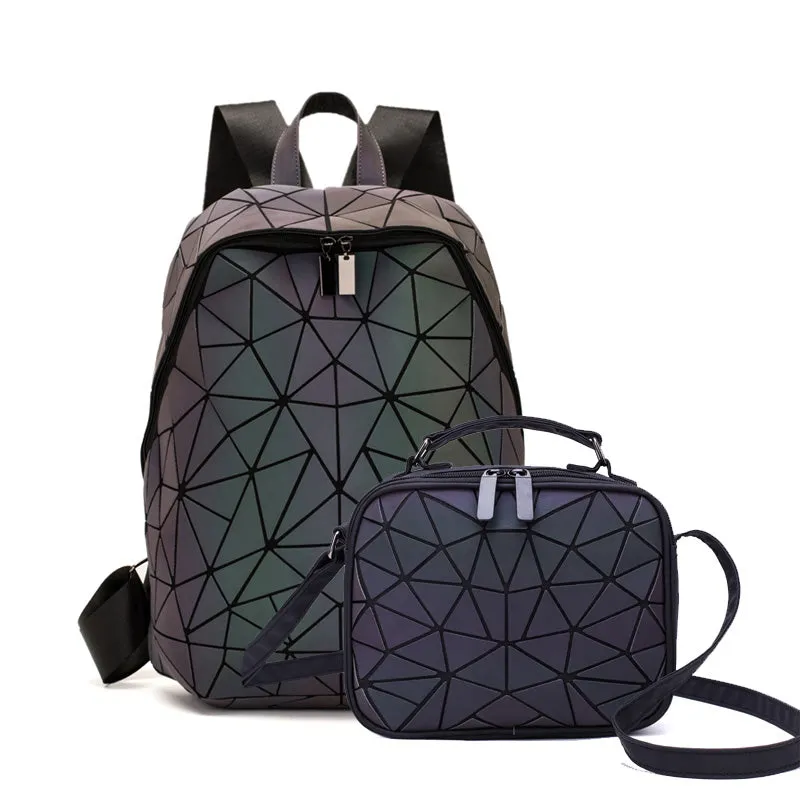 2022 New Luminous Backpack School Women Men Set Rucksack Female Lattice Backbag Holographic Shoulder