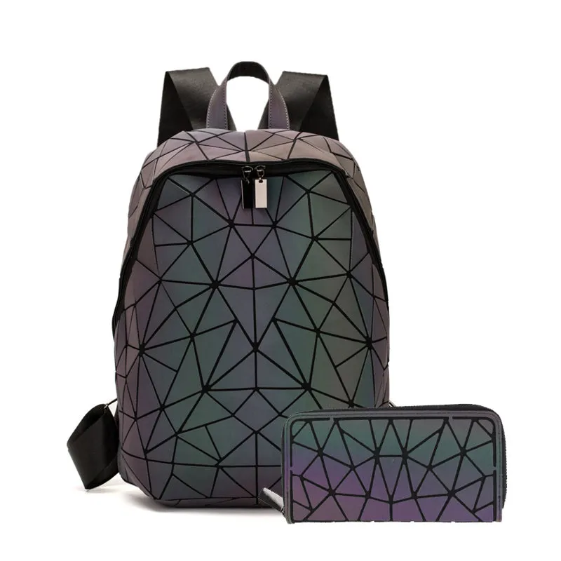 2022 New Luminous Backpack School Women Men Set Rucksack Female Lattice Backbag Holographic Shoulder