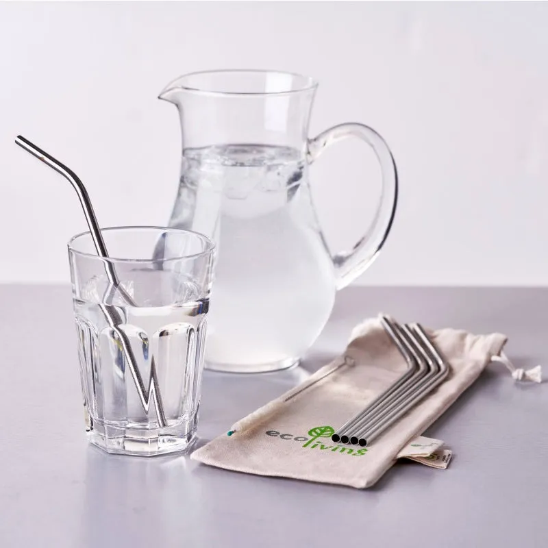 5 Stainless Steel Bent Drinking Straws Set