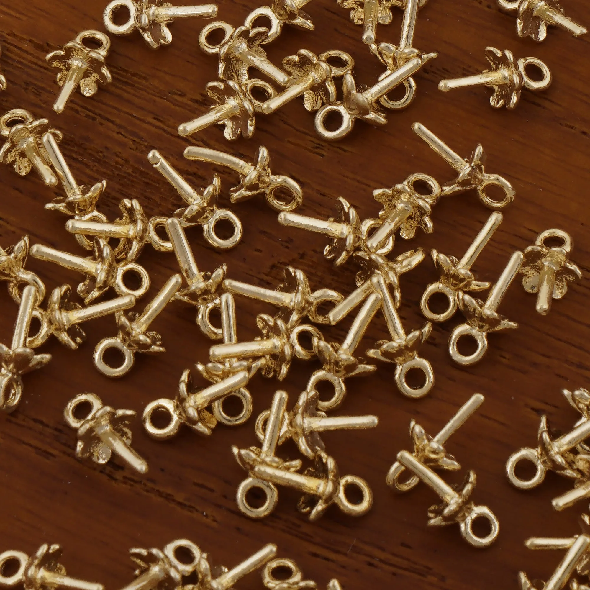 50PCS 4mm/6mm 14k gold filled flower bead caps with peg for half drilled beads Connector Link Ring Pearl jewelry making findings 104071