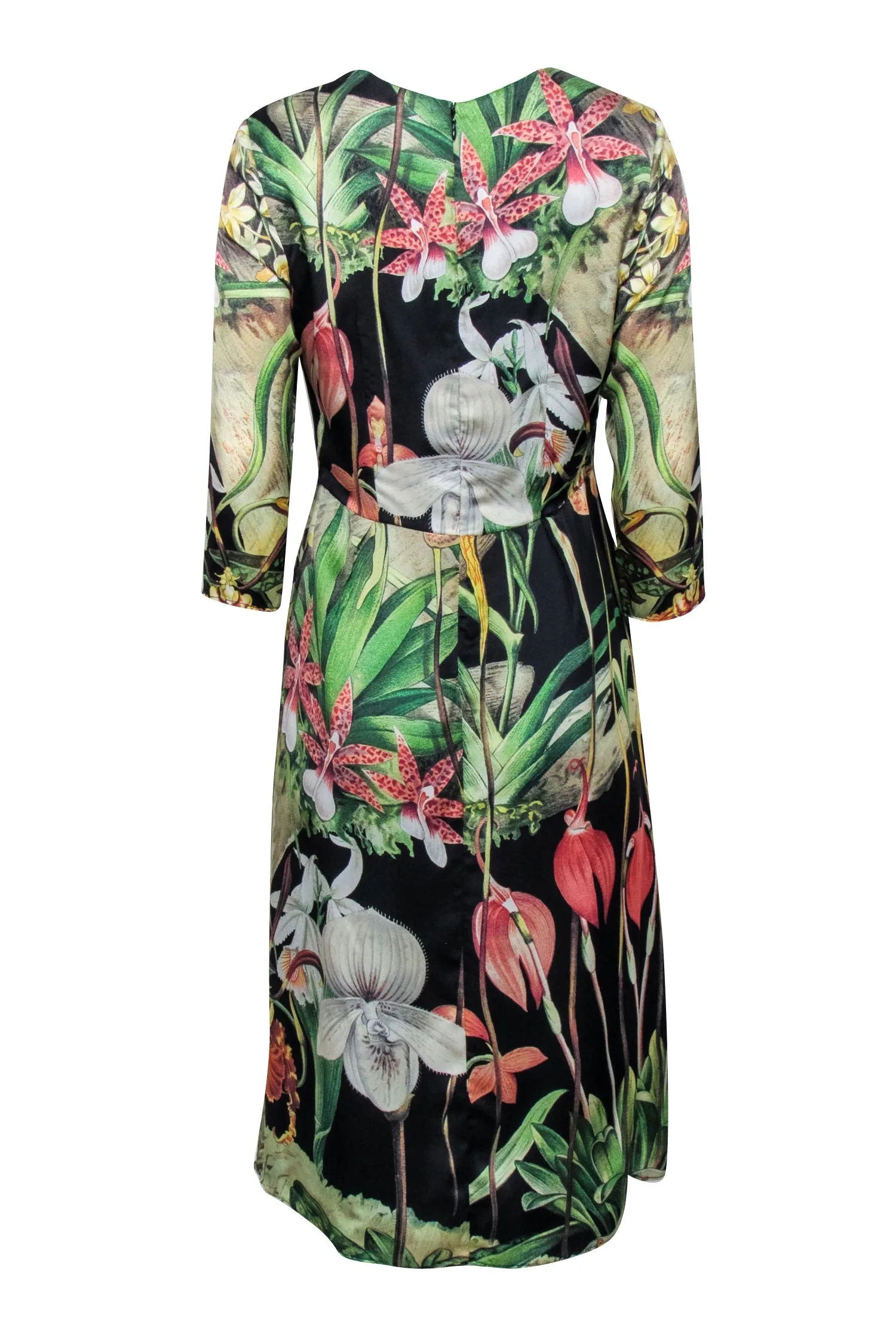 Adam Lippes - Green, Black, & Multi Color Tropical Floral Print Dress Sz 4