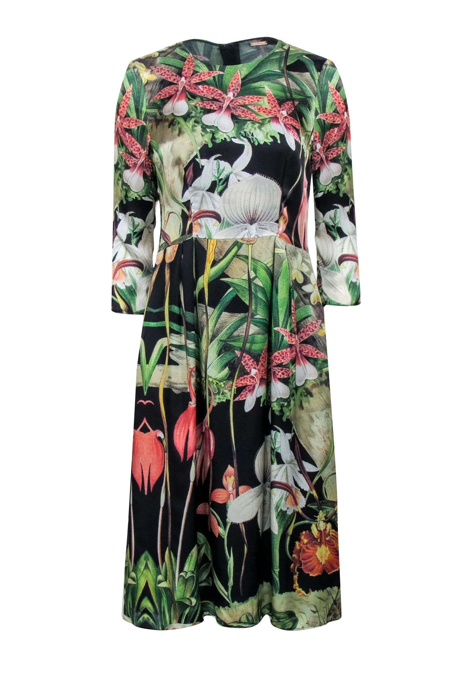 Adam Lippes - Green, Black, & Multi Color Tropical Floral Print Dress Sz 4