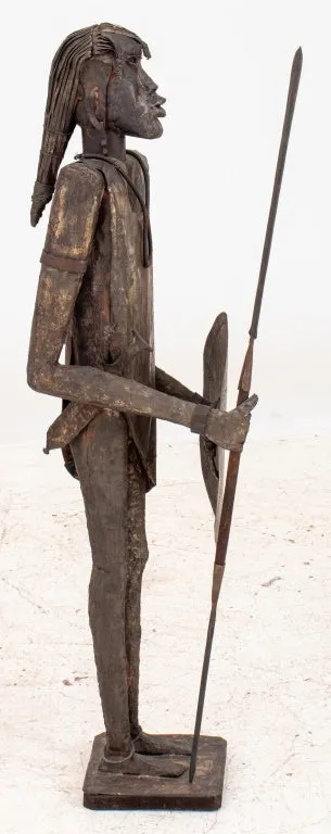 African / Oceanic Warrior Metal Sculpture Signed