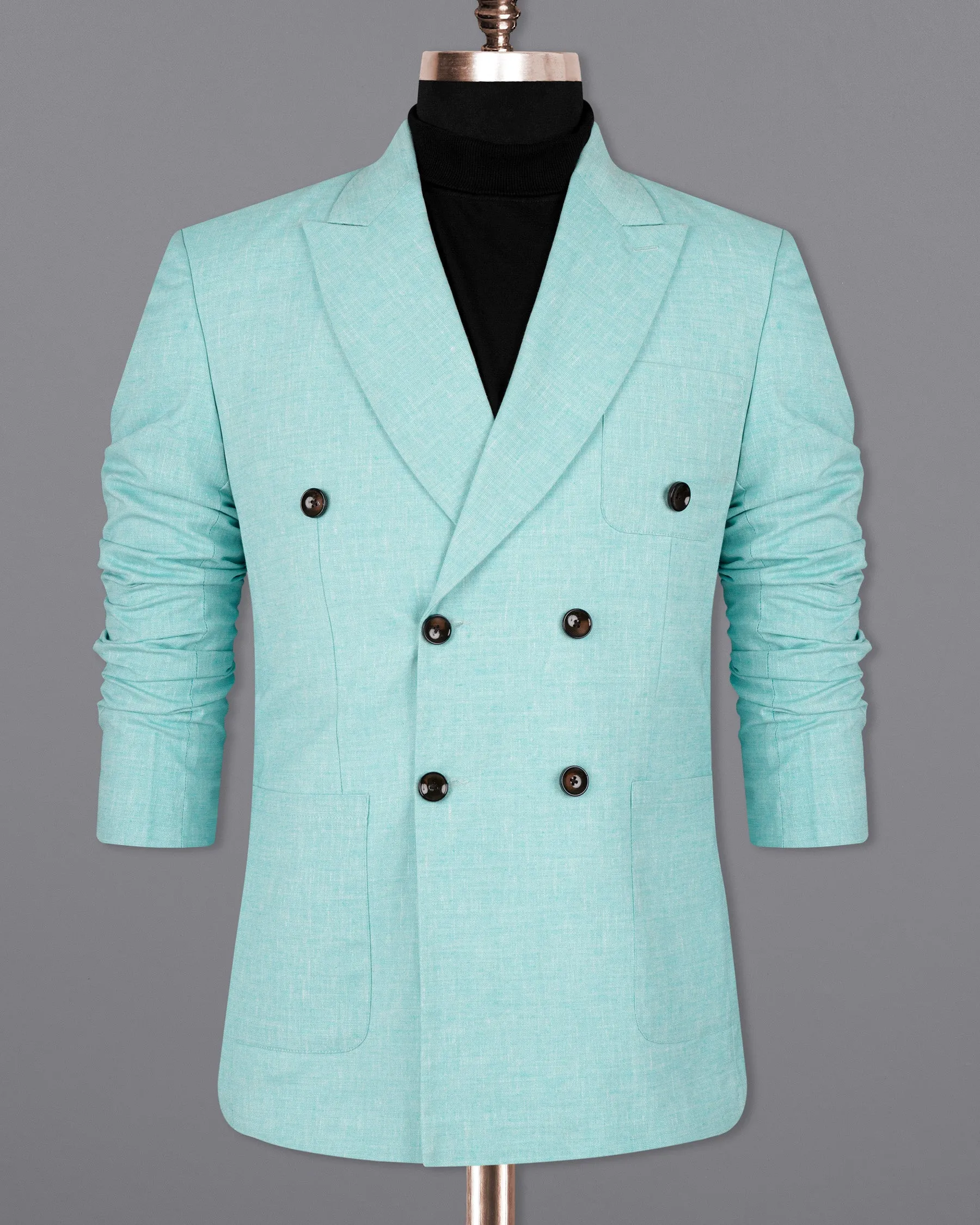 Aqua Island Blue Double Breasted Luxurious Linen Suit