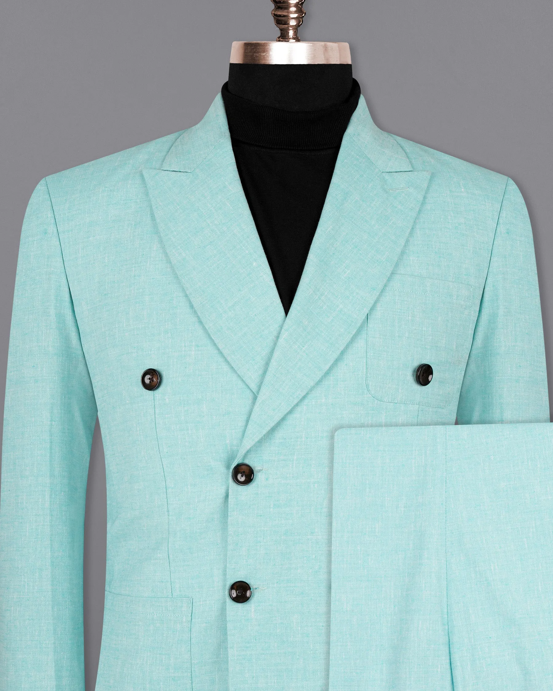 Aqua Island Blue Double Breasted Luxurious Linen Suit