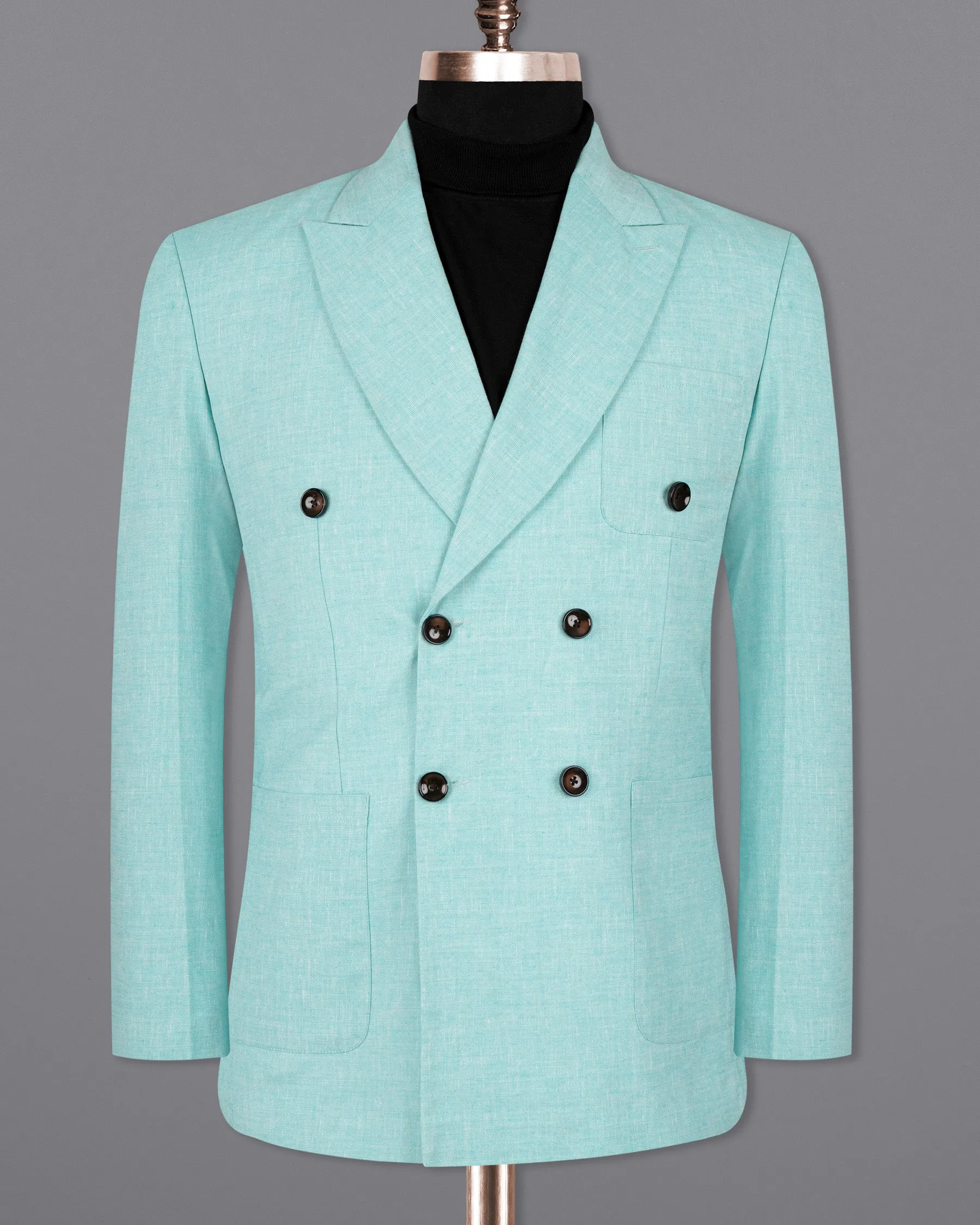 Aqua Island Blue Double Breasted Luxurious Linen Suit