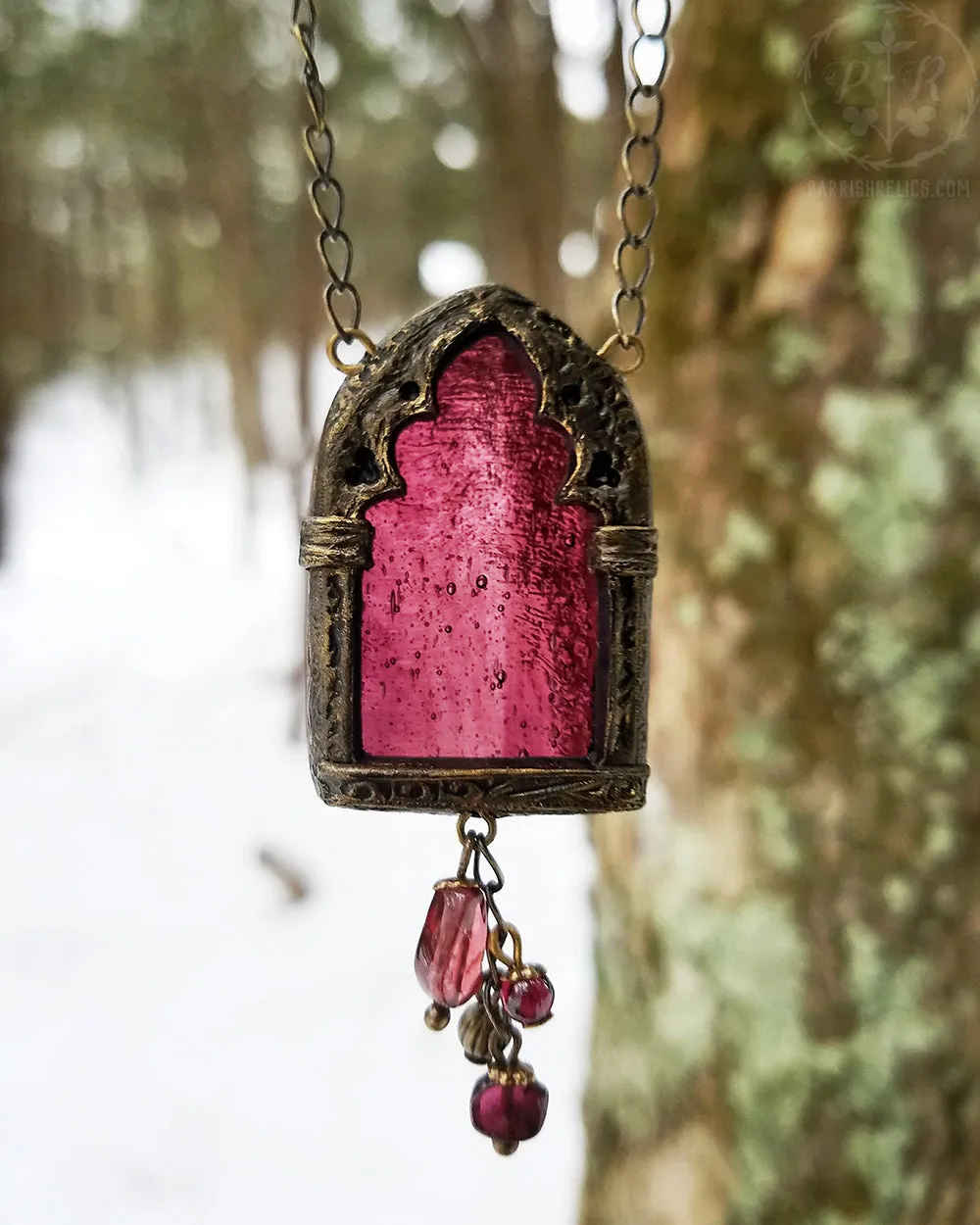 Arch of Persephone ~ Garnet Stained Glass Amulet