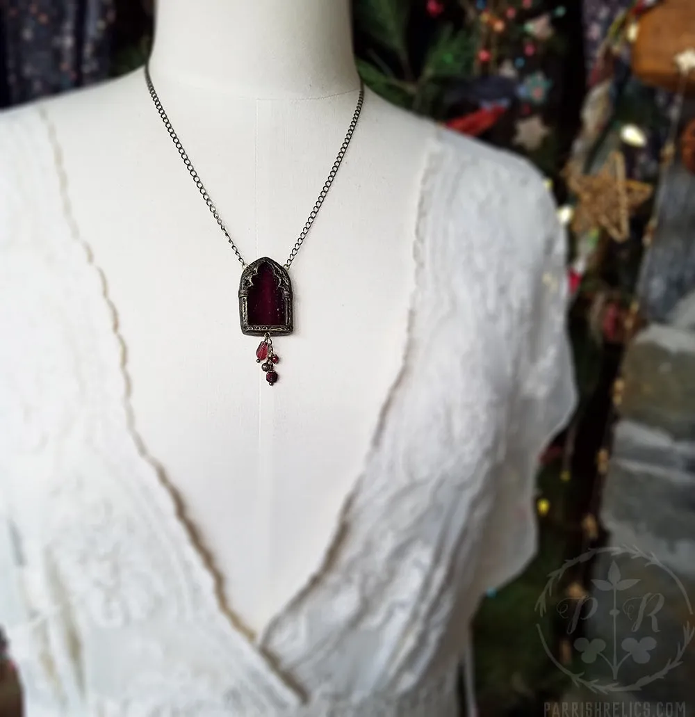 Arch of Persephone ~ Garnet Stained Glass Amulet