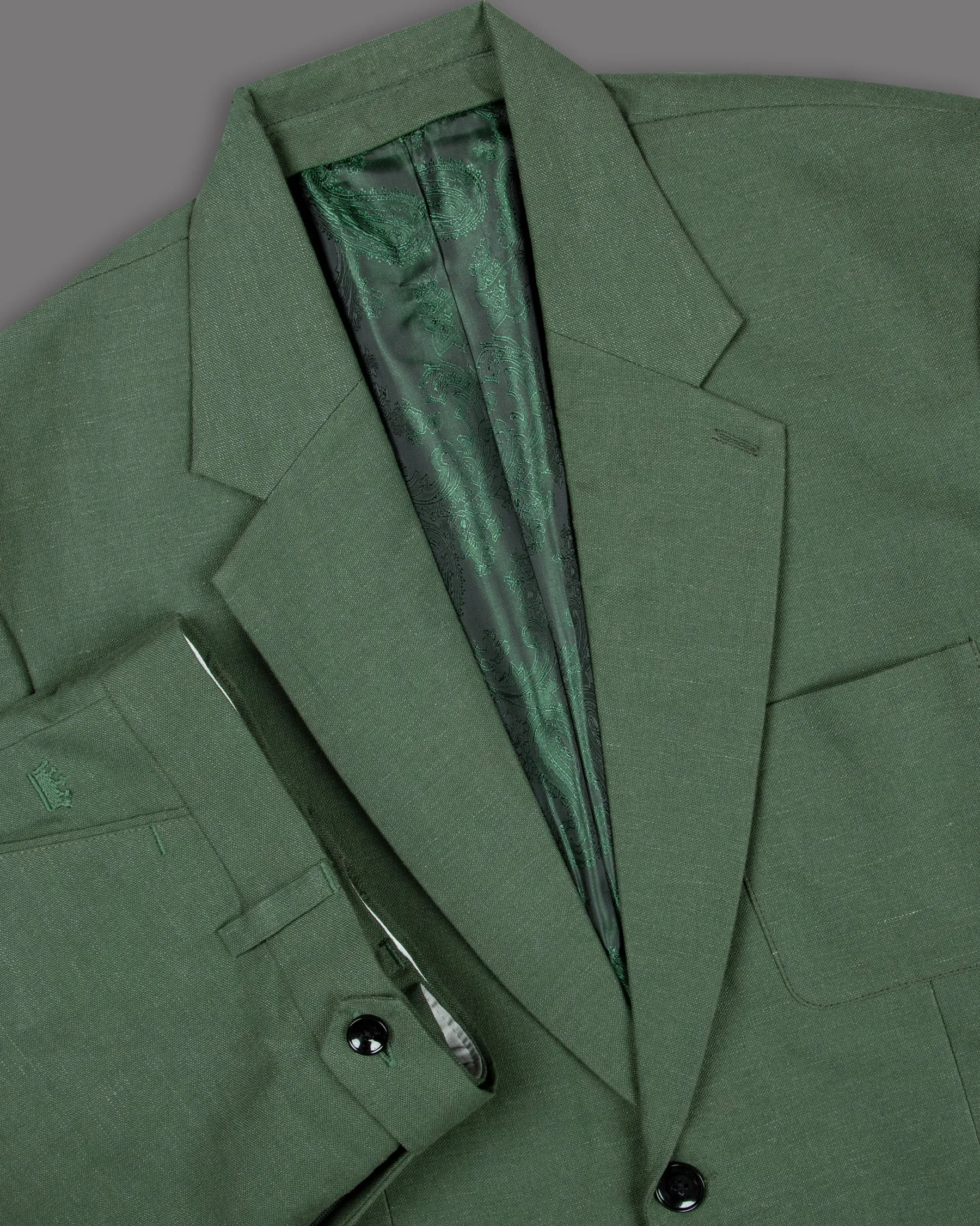 Asparagus Green Luxurious Linen Sports Suit