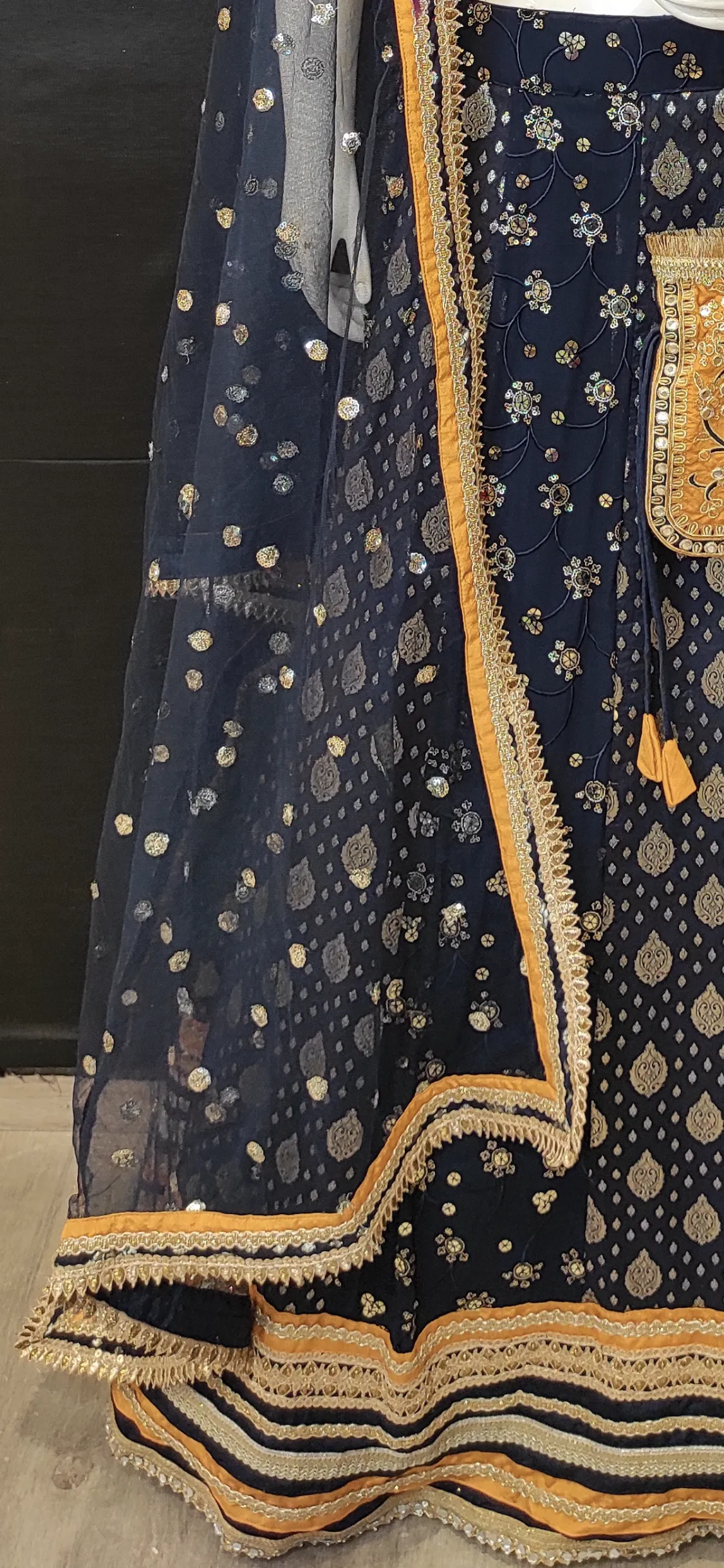 Banarasi Lehenga Choli with Stone Work, Net Dupatta and Bag