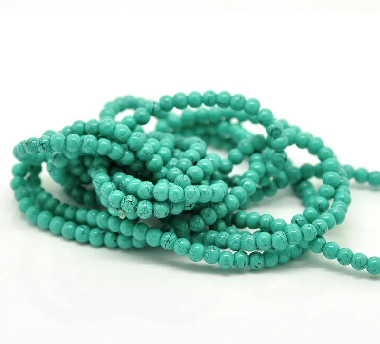 Beads Glass Round Drawbench 4mm Strand 15.5 Blue Green