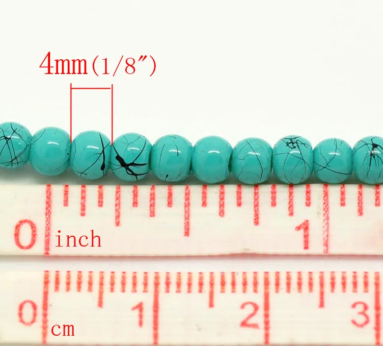 Beads Glass Round Drawbench 4mm Strand 15.5 Blue Green