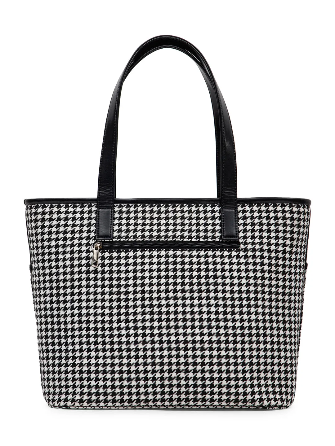 Berrylush Women Black & White Houndstooth Printed PU Blend Padded Sleeve Two-Handle Oversized Laptop Bag