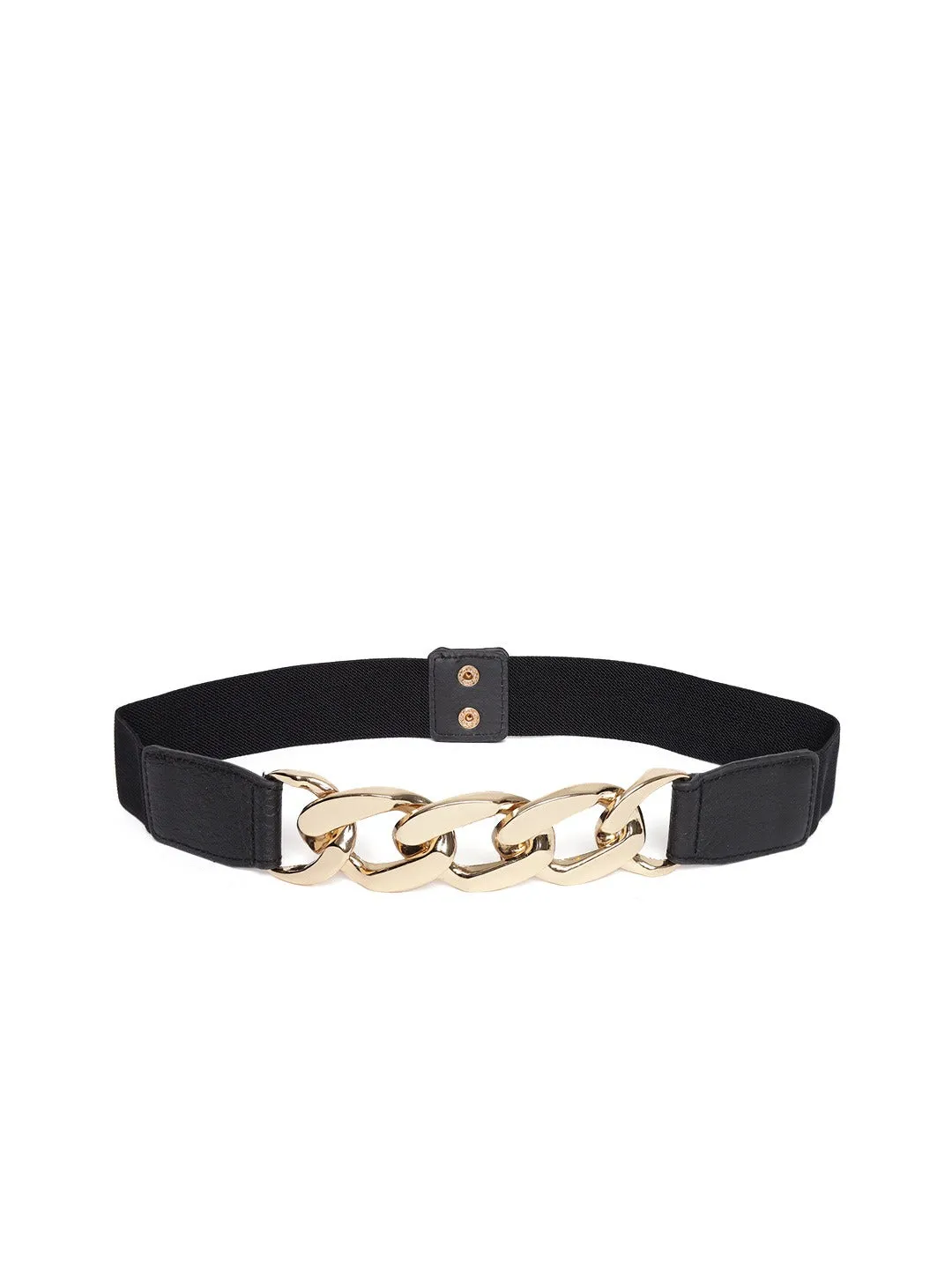 Berrylush Women Black Elastic Strap Chain Buckle Belt