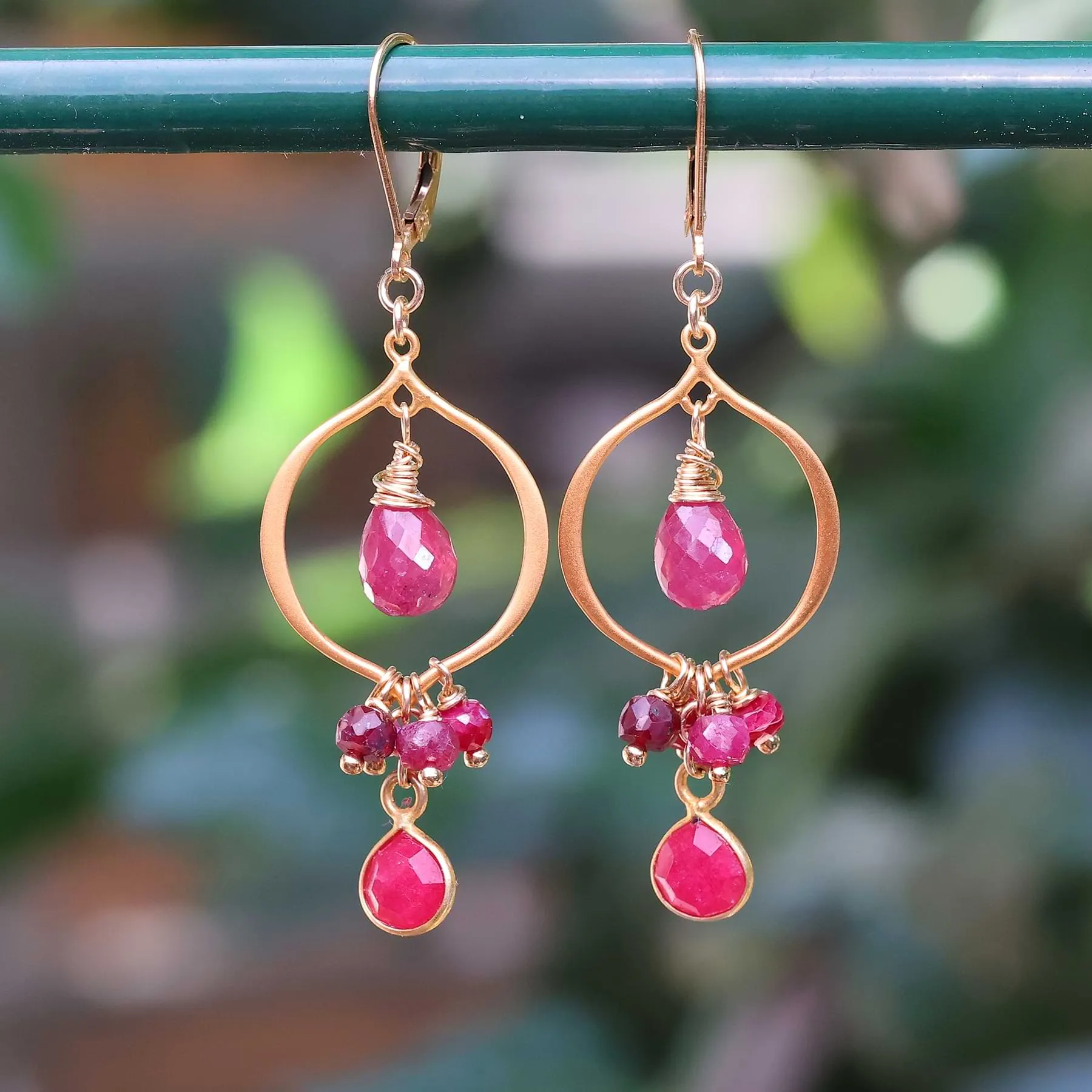 Bijou - Ruby and Pink Sapphire Gold Chandelier Earrings