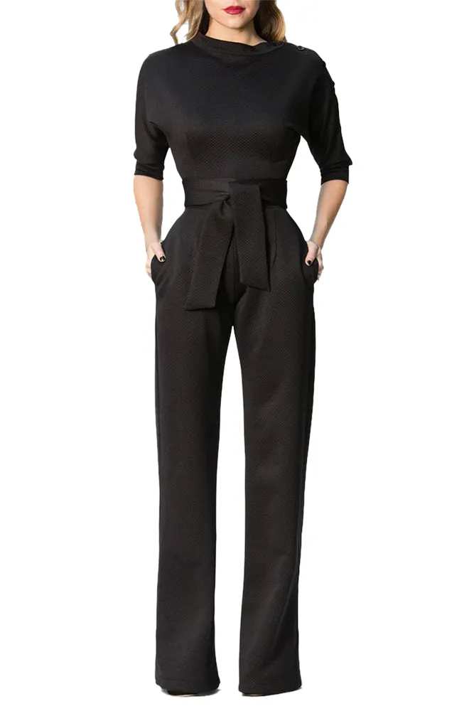 Black Slanted One Shoulder Wide Leg Formal Jumpsuit