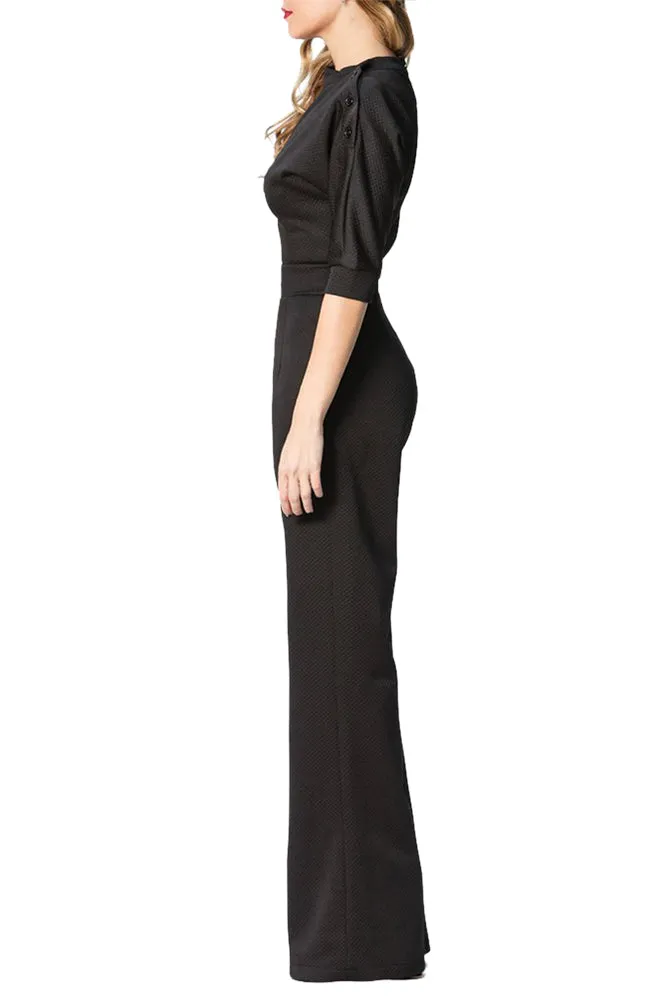 Black Slanted One Shoulder Wide Leg Formal Jumpsuit