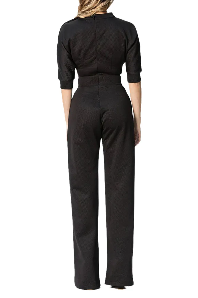 Black Slanted One Shoulder Wide Leg Formal Jumpsuit