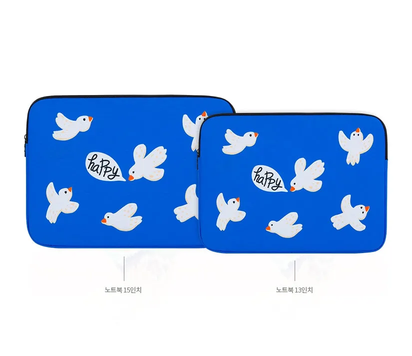 Blue Birds Graphic Laptop Sleeves 13 15inch Fitted Cases Covers Pouches Protective Purses Handbags Square Cushion School Collage Office Lightweight