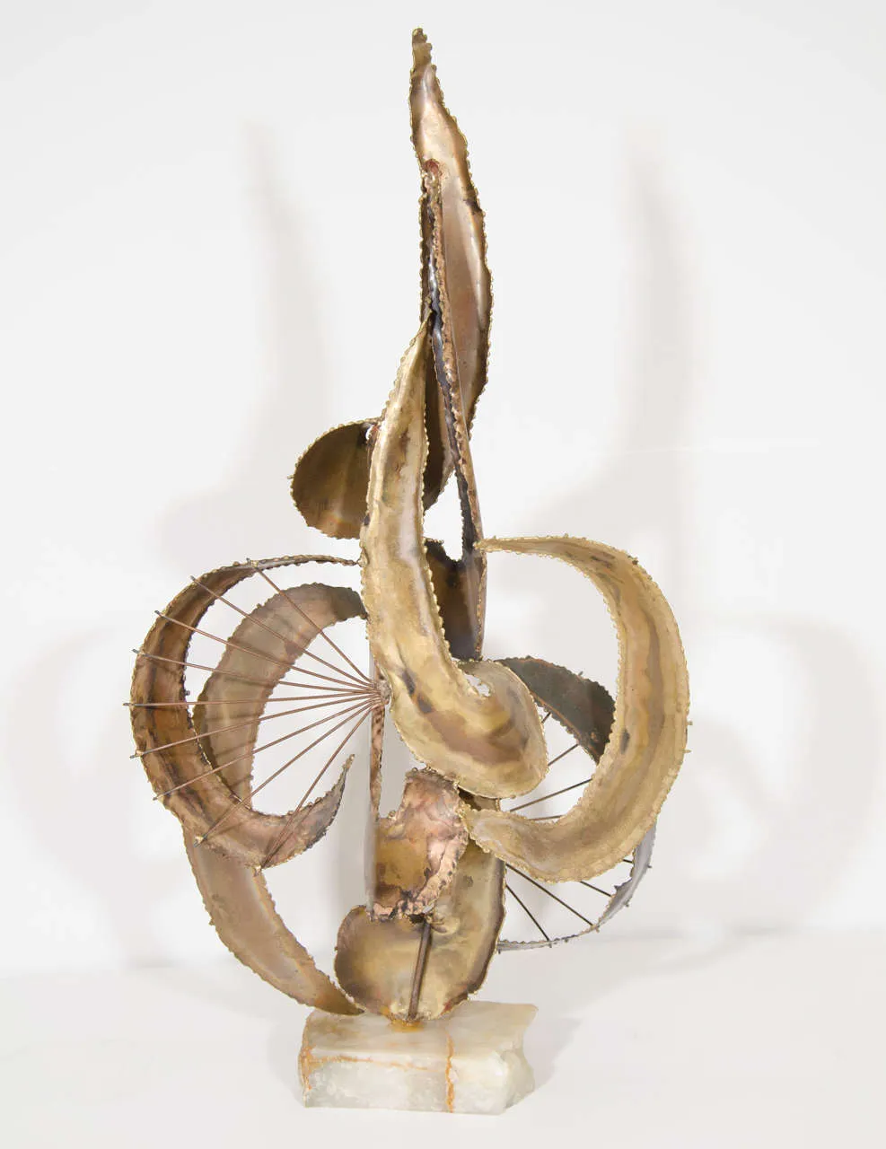 Brutalist Mixed Metal and Alabaster Sculpture Inspired by Curtis Jere