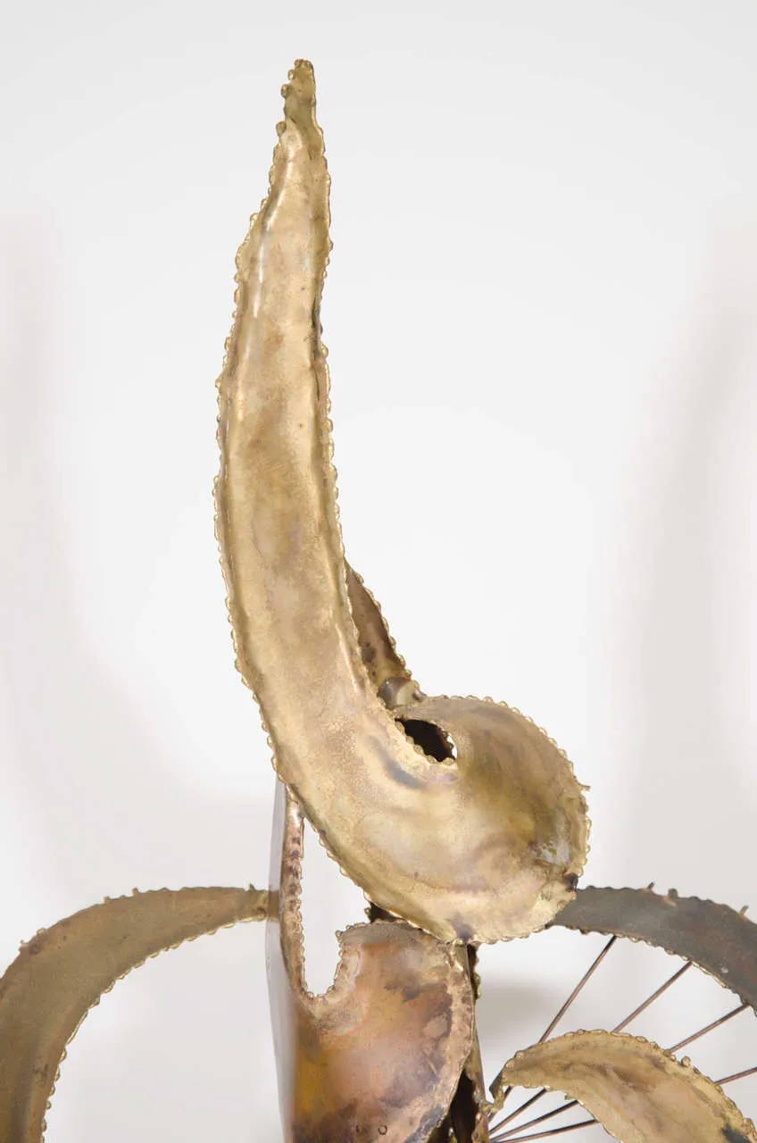 Brutalist Mixed Metal and Alabaster Sculpture Inspired by Curtis Jere