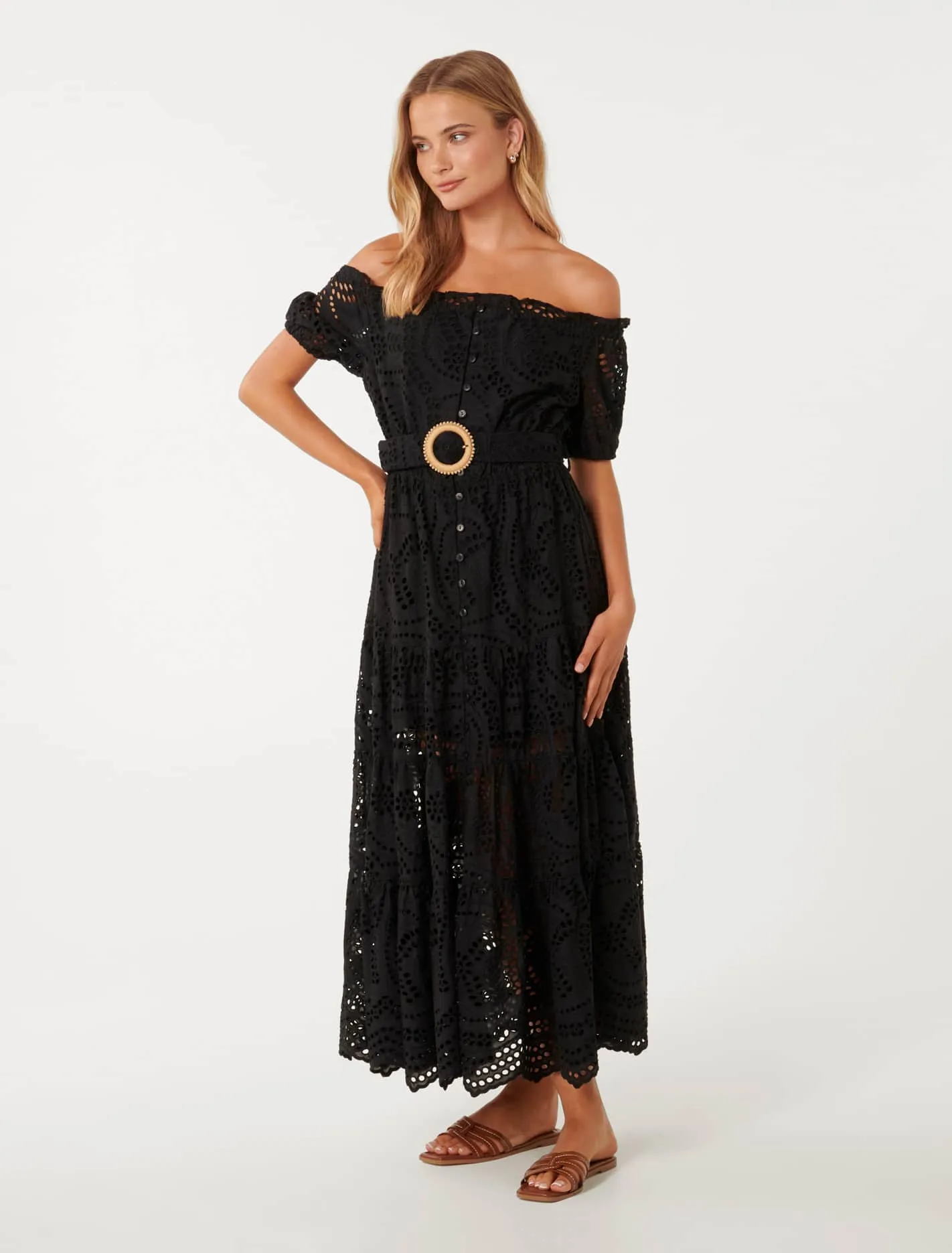 Carol Broderie Bardot Midi Dress