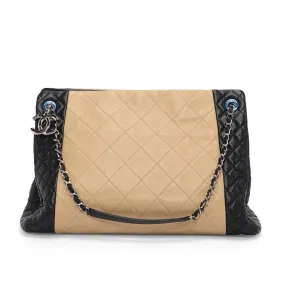 Chanel Black & Beige Quilted Lambskin CC Charm Tote