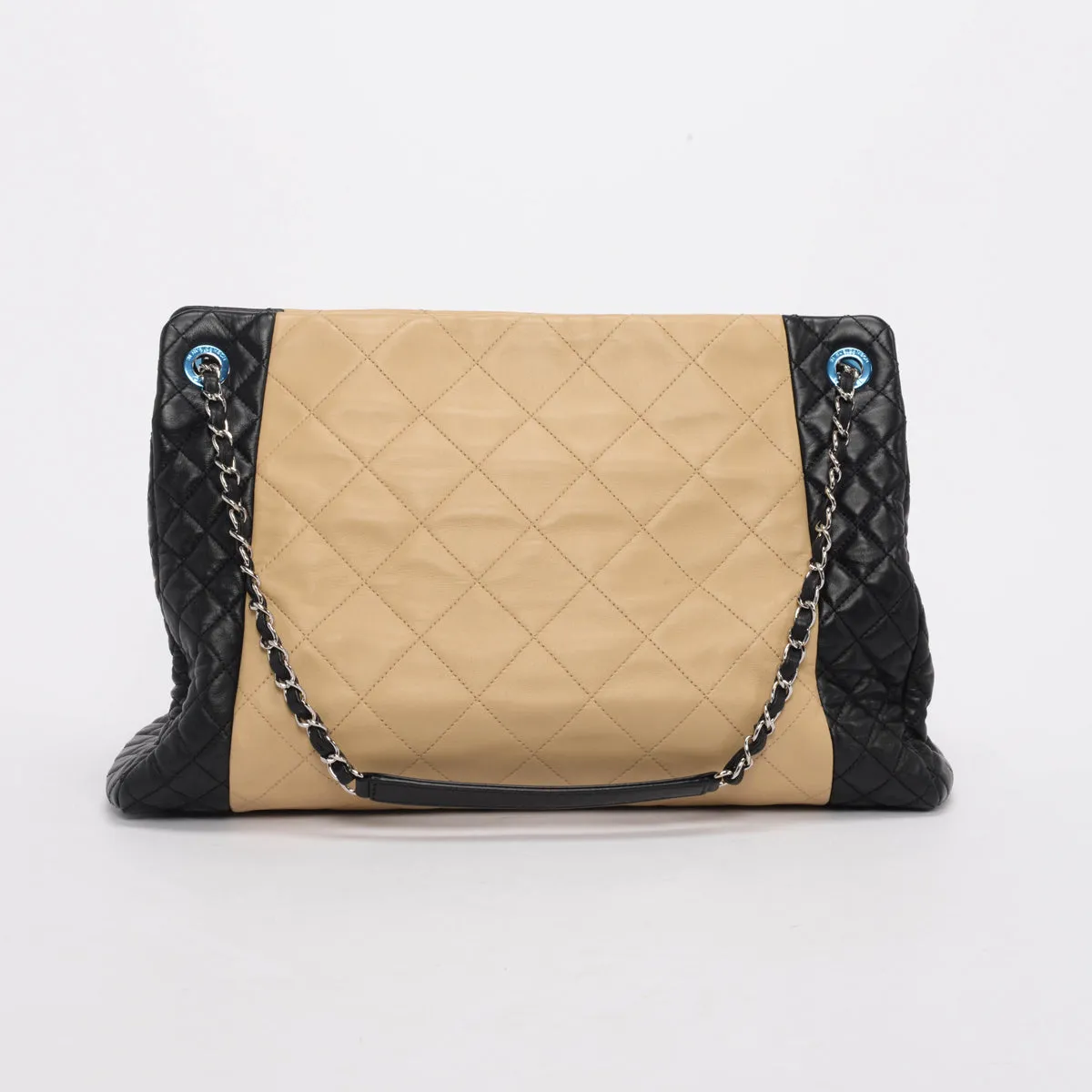 Chanel Black & Beige Quilted Lambskin CC Charm Tote