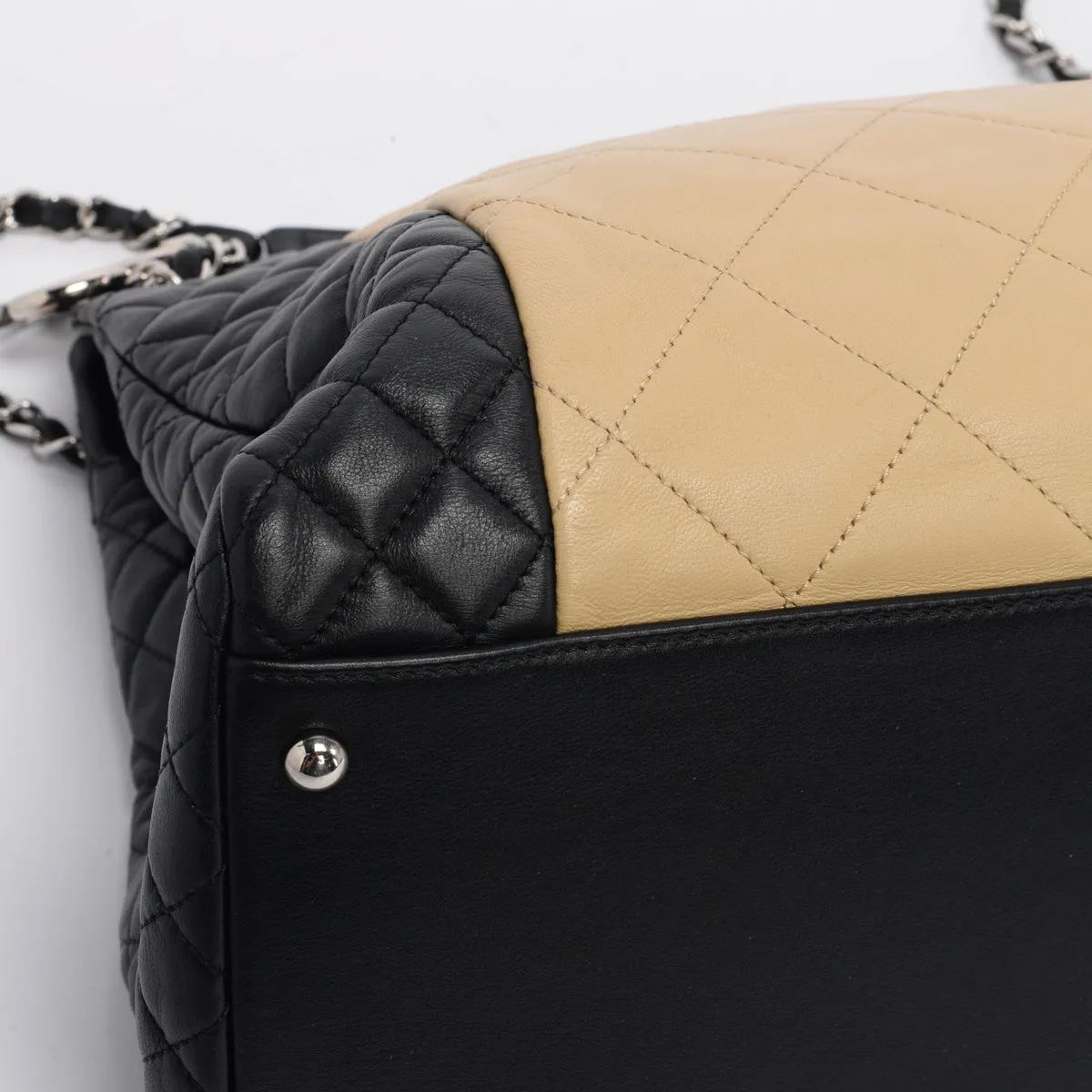 Chanel Black & Beige Quilted Lambskin CC Charm Tote