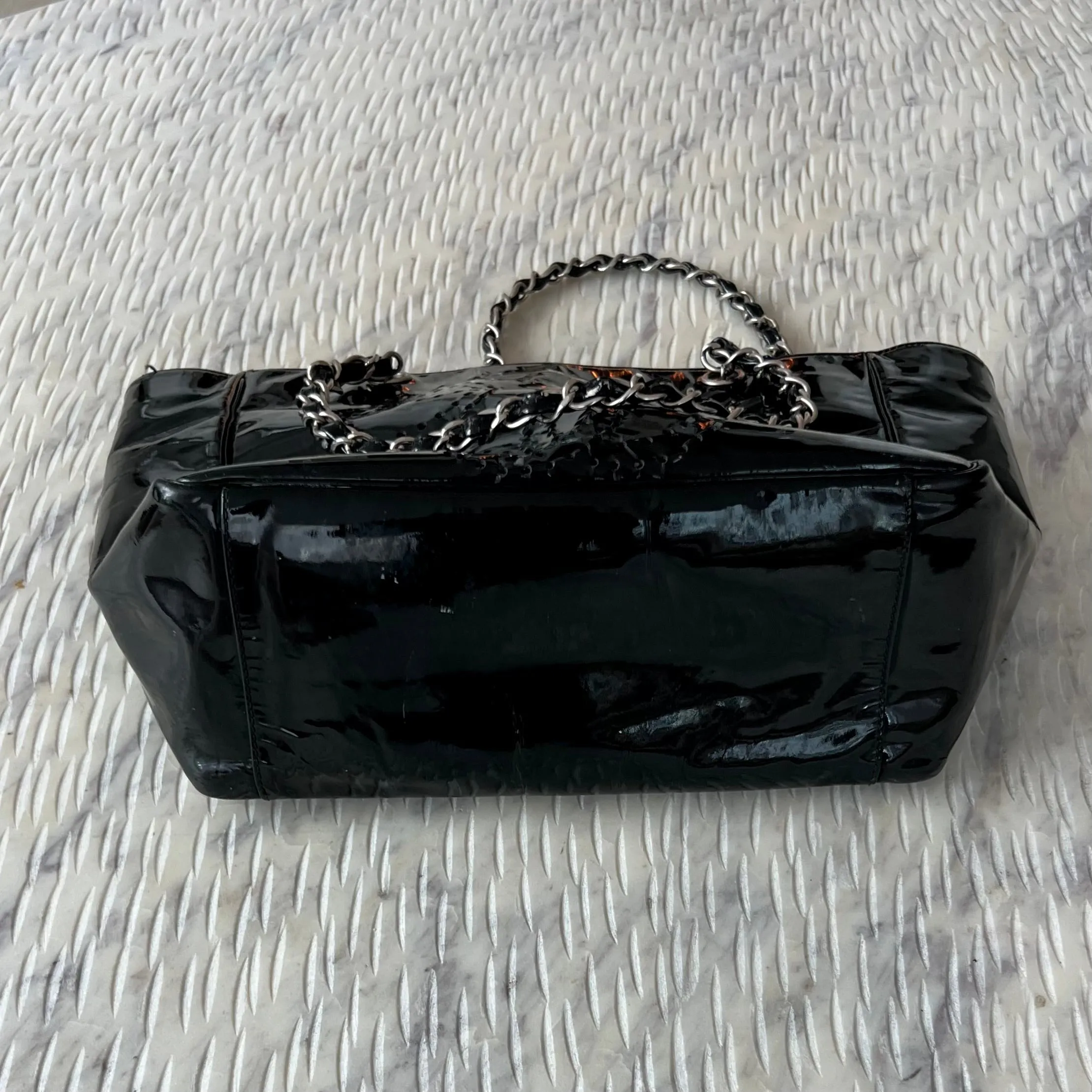 CHANEL CC Tote Bag Black Patent Leather