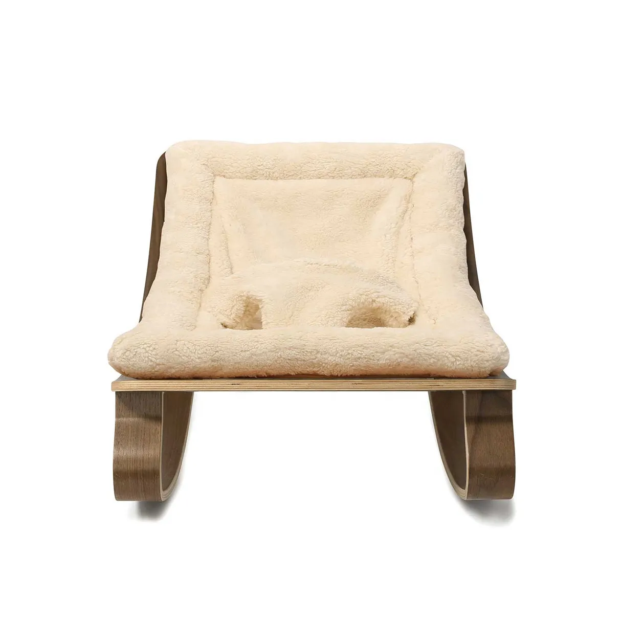 Charlie Crane Levo Baby Rocker in Walnut with Fur Milk Cushion