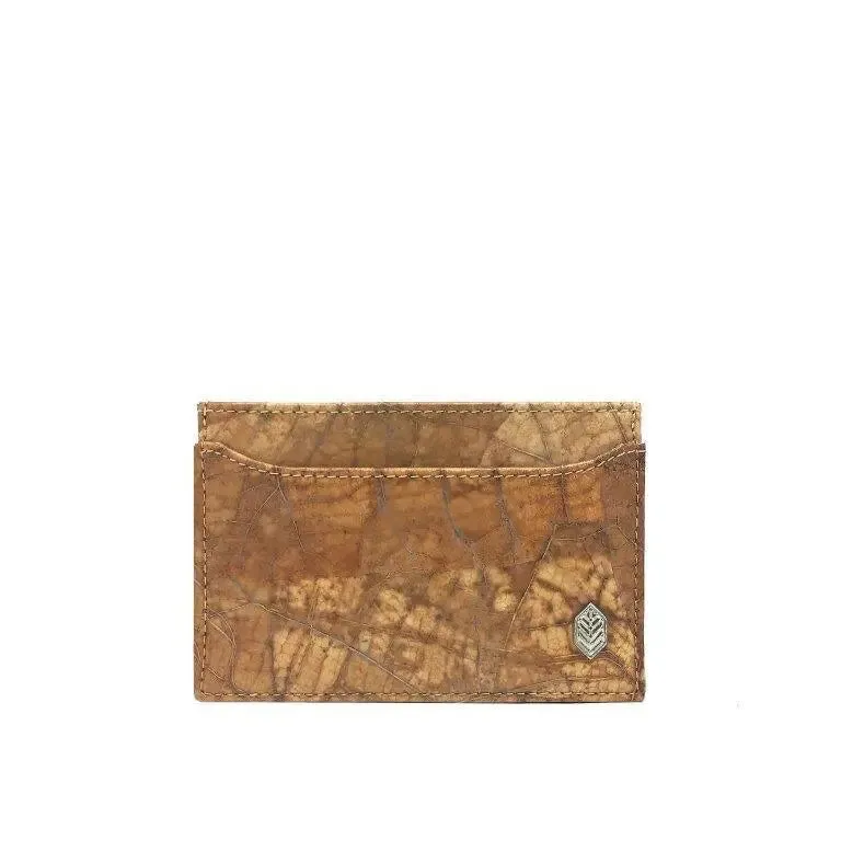 Classic Brown Vegan Leaf leather card holder