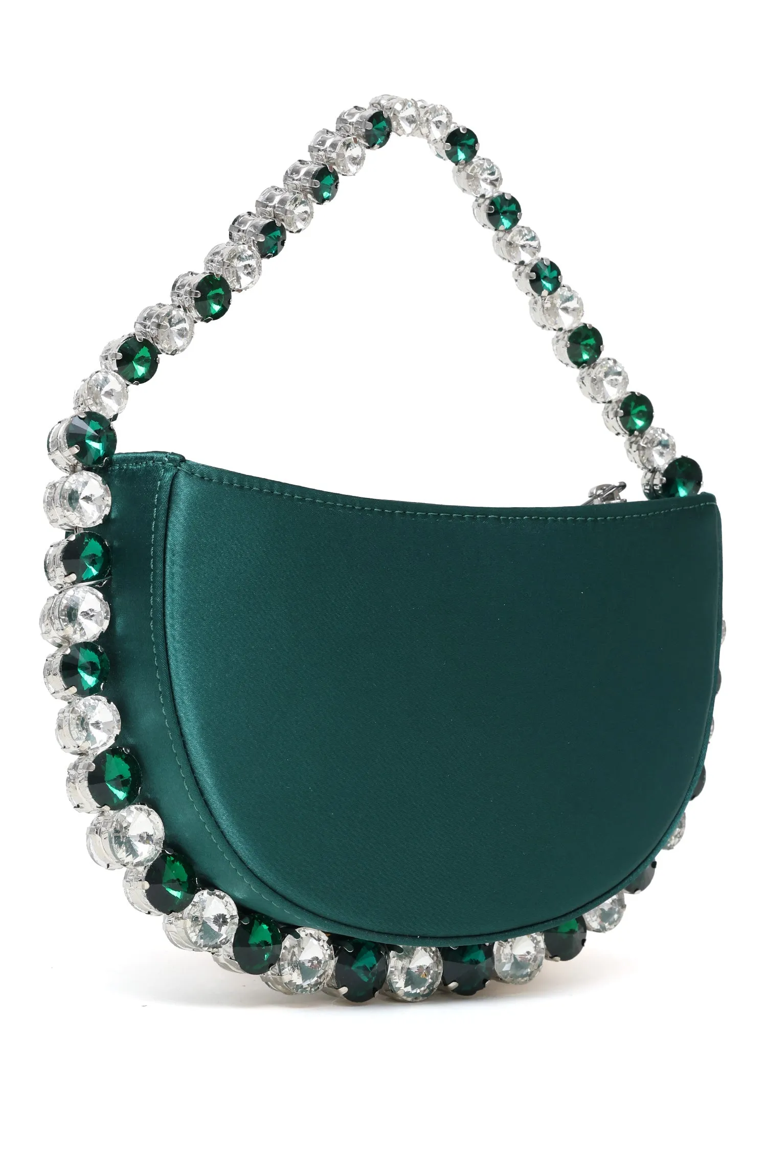 CRYSTAL EMBELLISHED CRESCENT BAG-GREEN