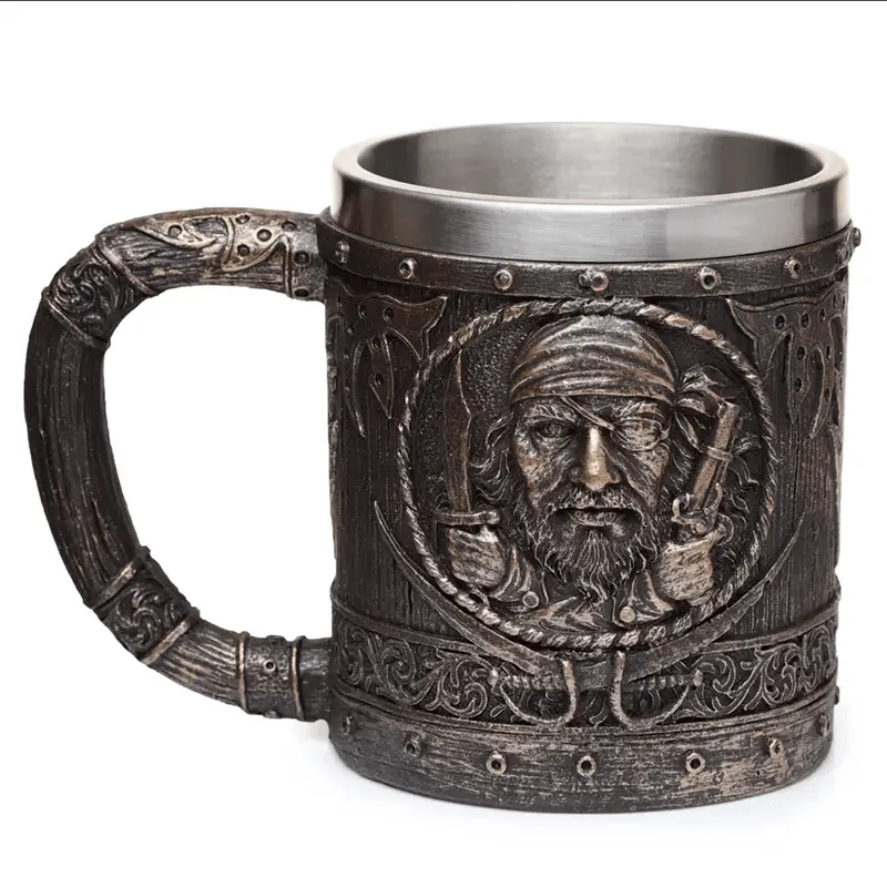 Decorative Brushed Gold Wood Effect Pirate Tankard