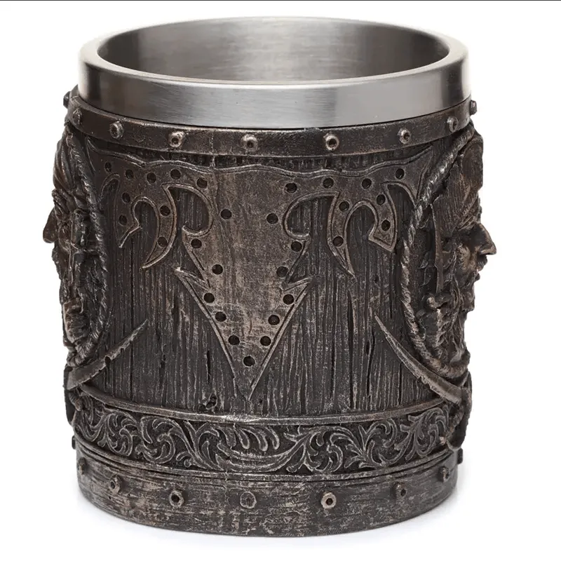 Decorative Brushed Gold Wood Effect Pirate Tankard