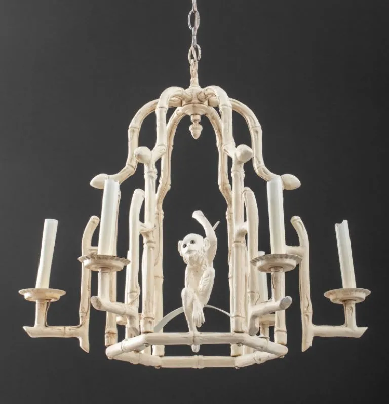 Faux Bamboo Monkey Cage Form Six Light Lantern