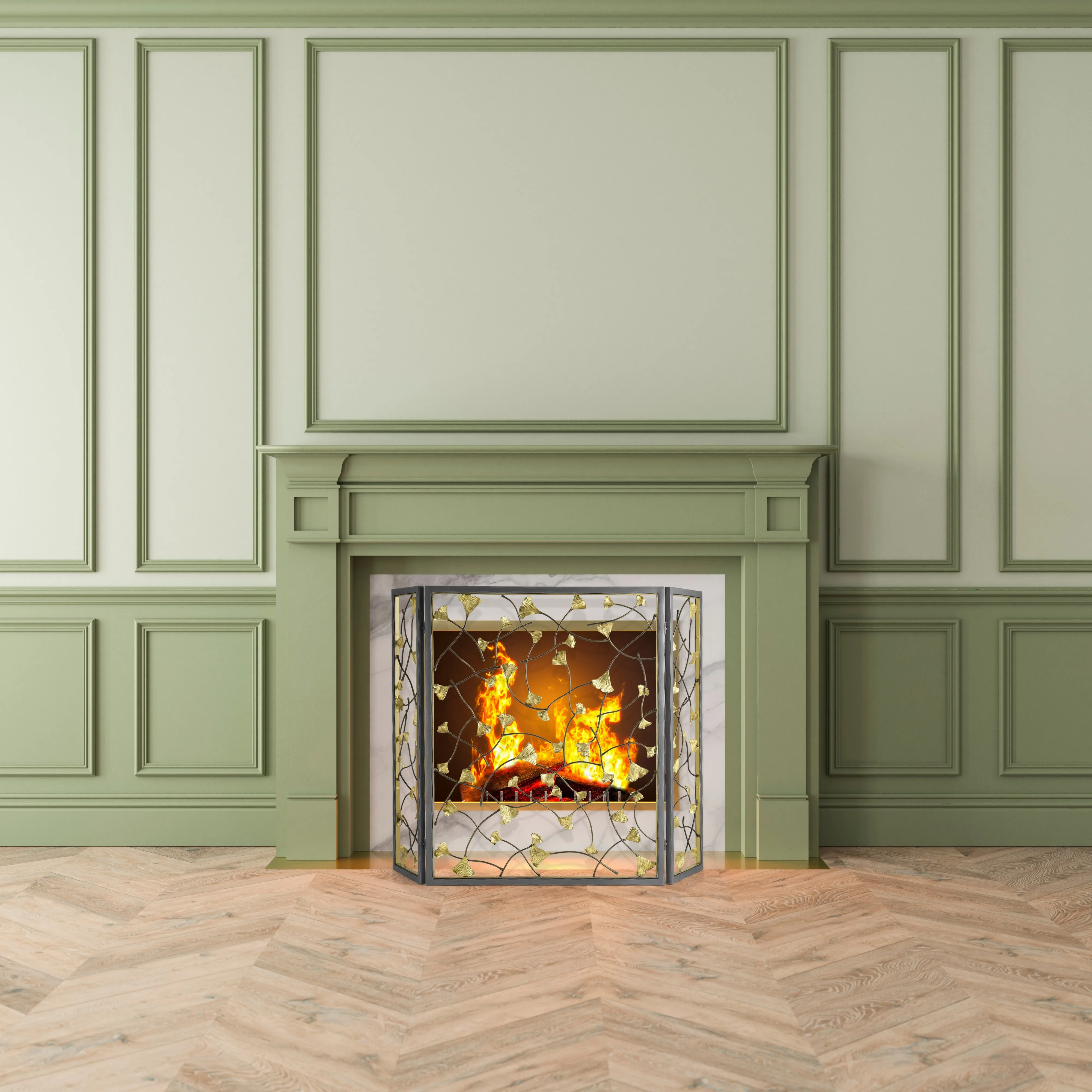 Golden Ginkgo Decorative Fireplace Screen