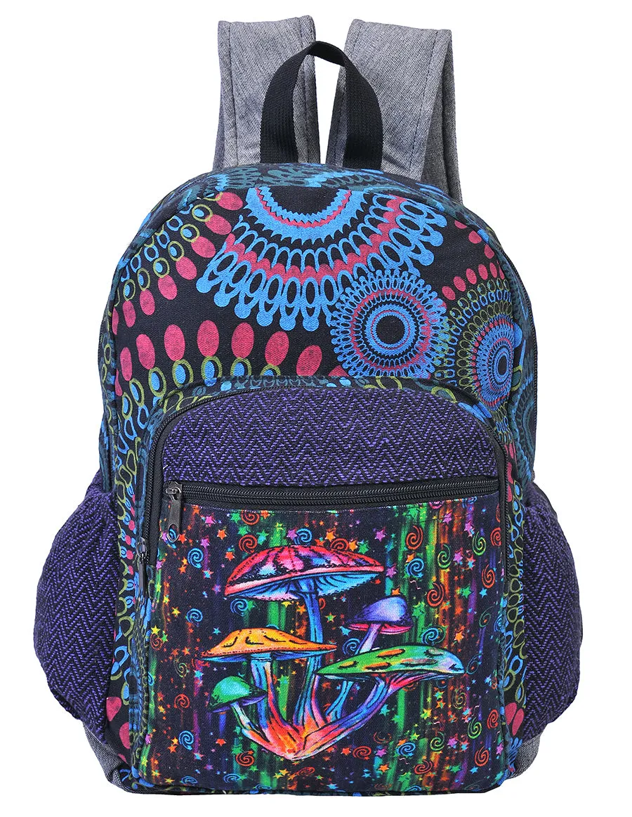 Graphic Mushroom Print Cotton Back Pack Bag