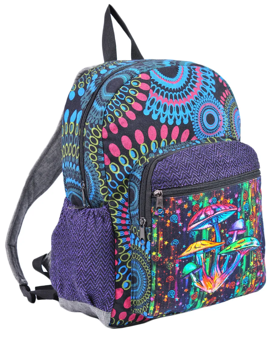 Graphic Mushroom Print Cotton Back Pack Bag