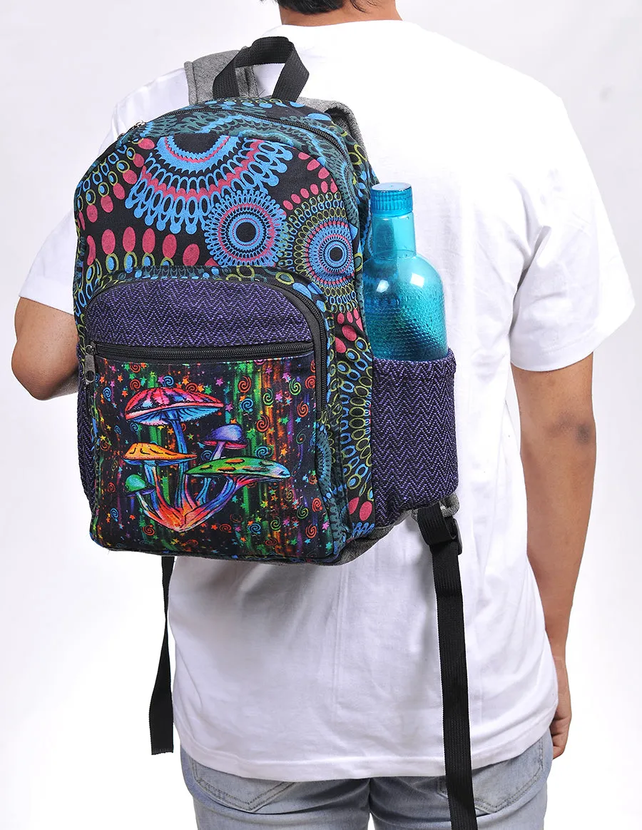 Graphic Mushroom Print Cotton Back Pack Bag