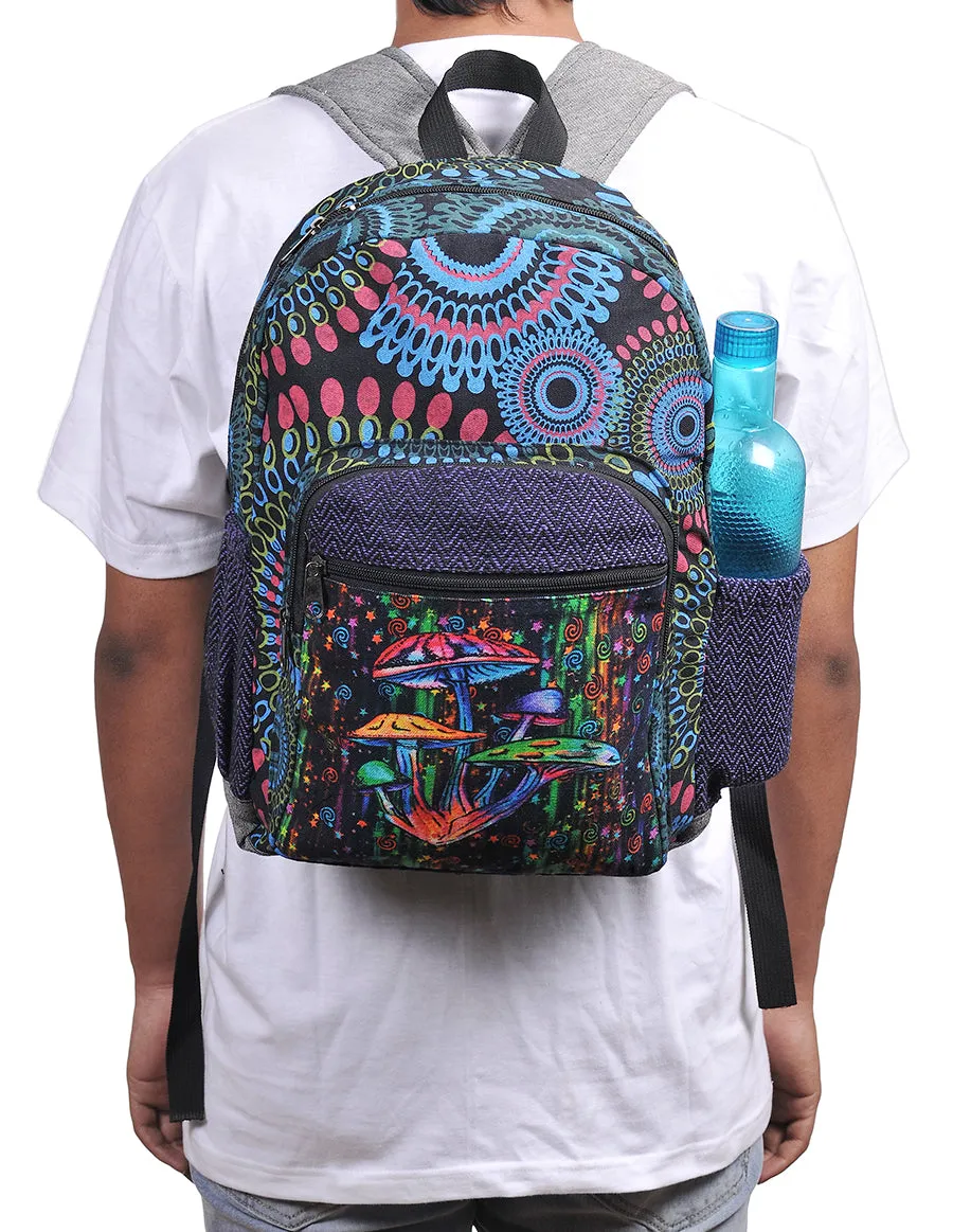 Graphic Mushroom Print Cotton Back Pack Bag