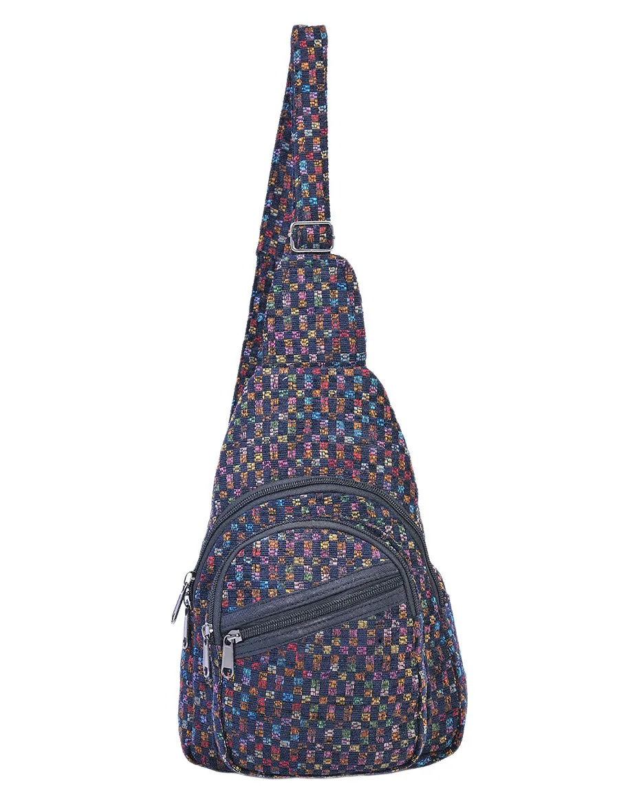 Hippie Boho Cotton Poly Bohemian Sling Bag Backpack Black Checkered