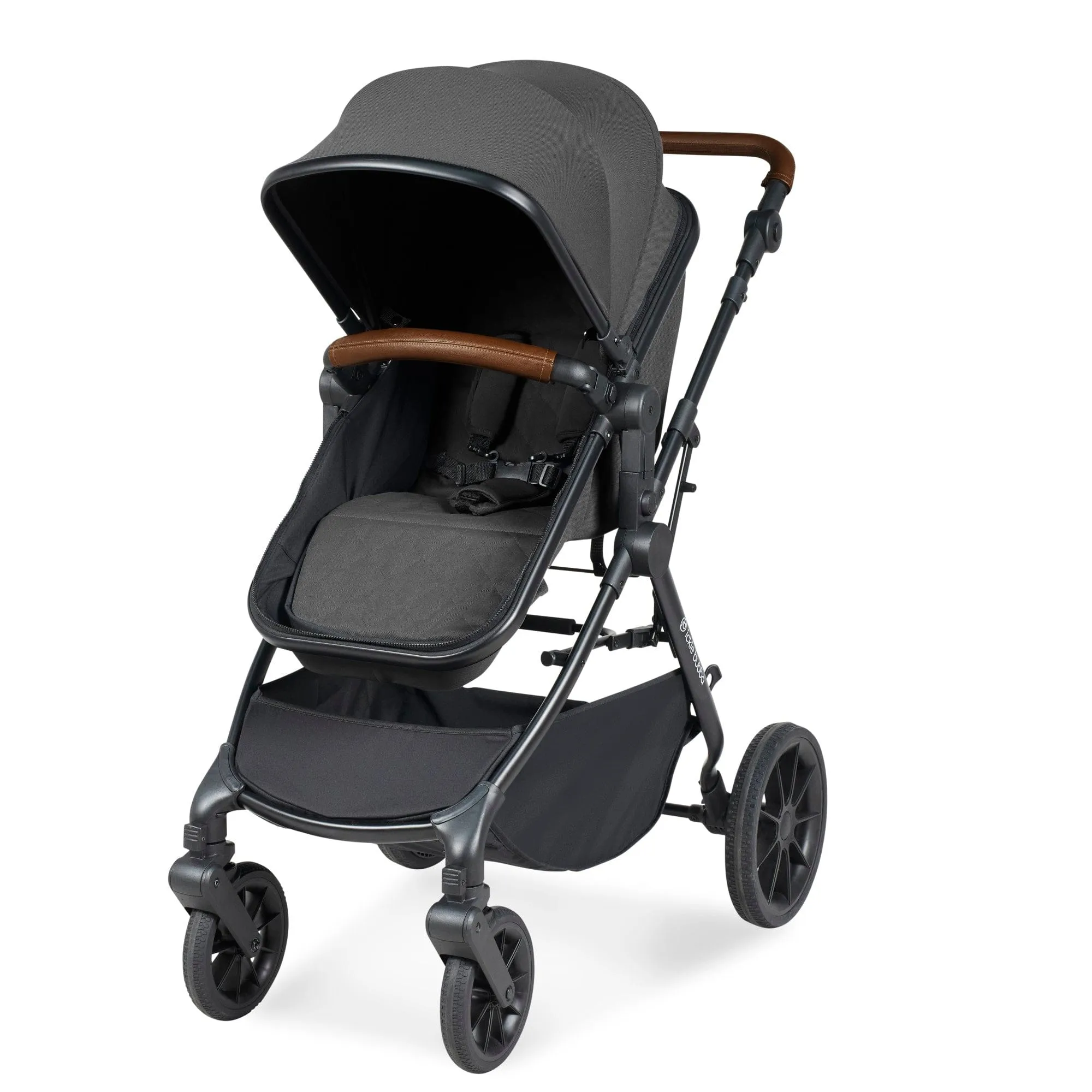 Ickle Bubba Cosmo I-Size Travel System With Stratus Car Seat & Isofix Base - Black / Graphite Grey / Tan