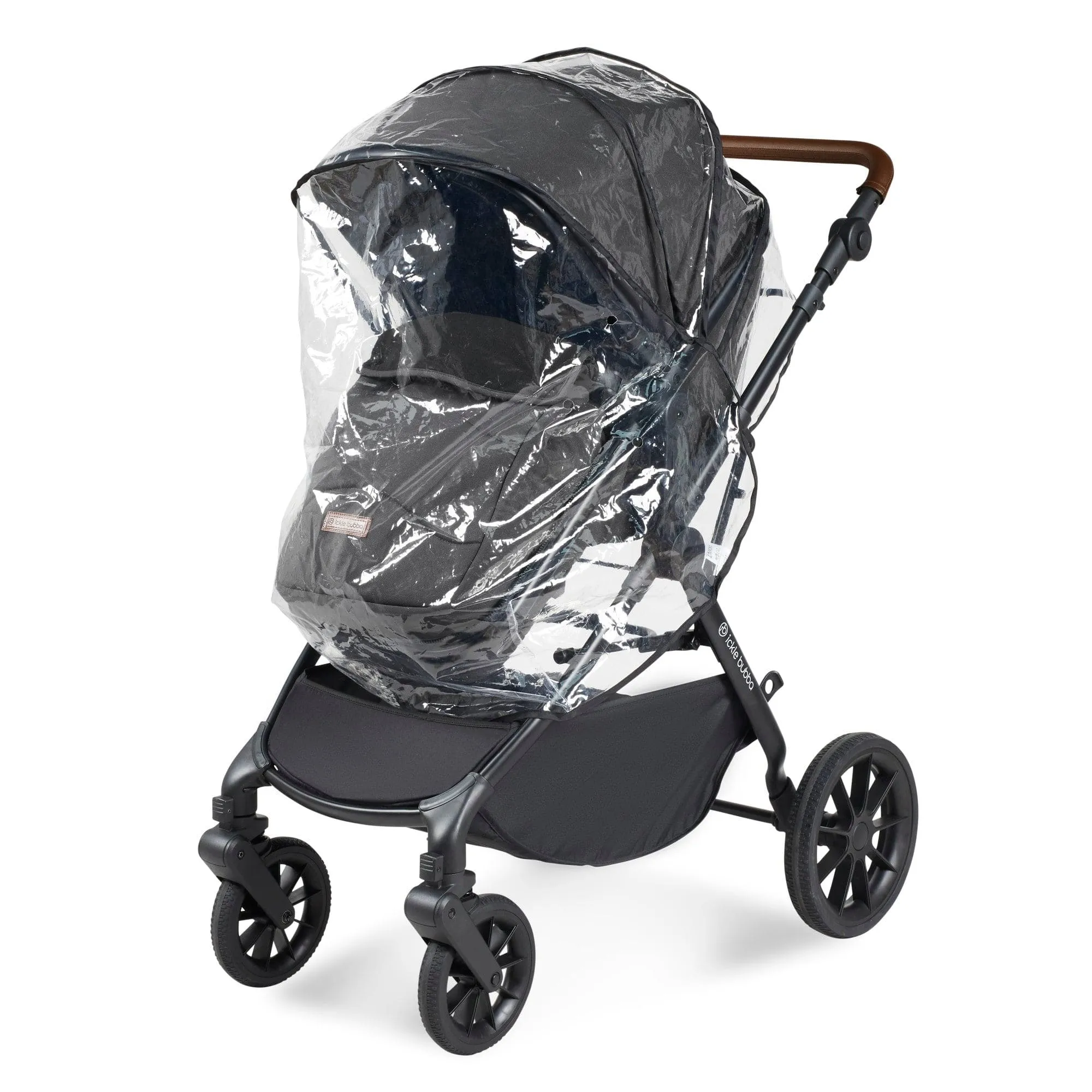 Ickle Bubba Cosmo I-Size Travel System With Stratus Car Seat & Isofix Base - Black / Graphite Grey / Tan