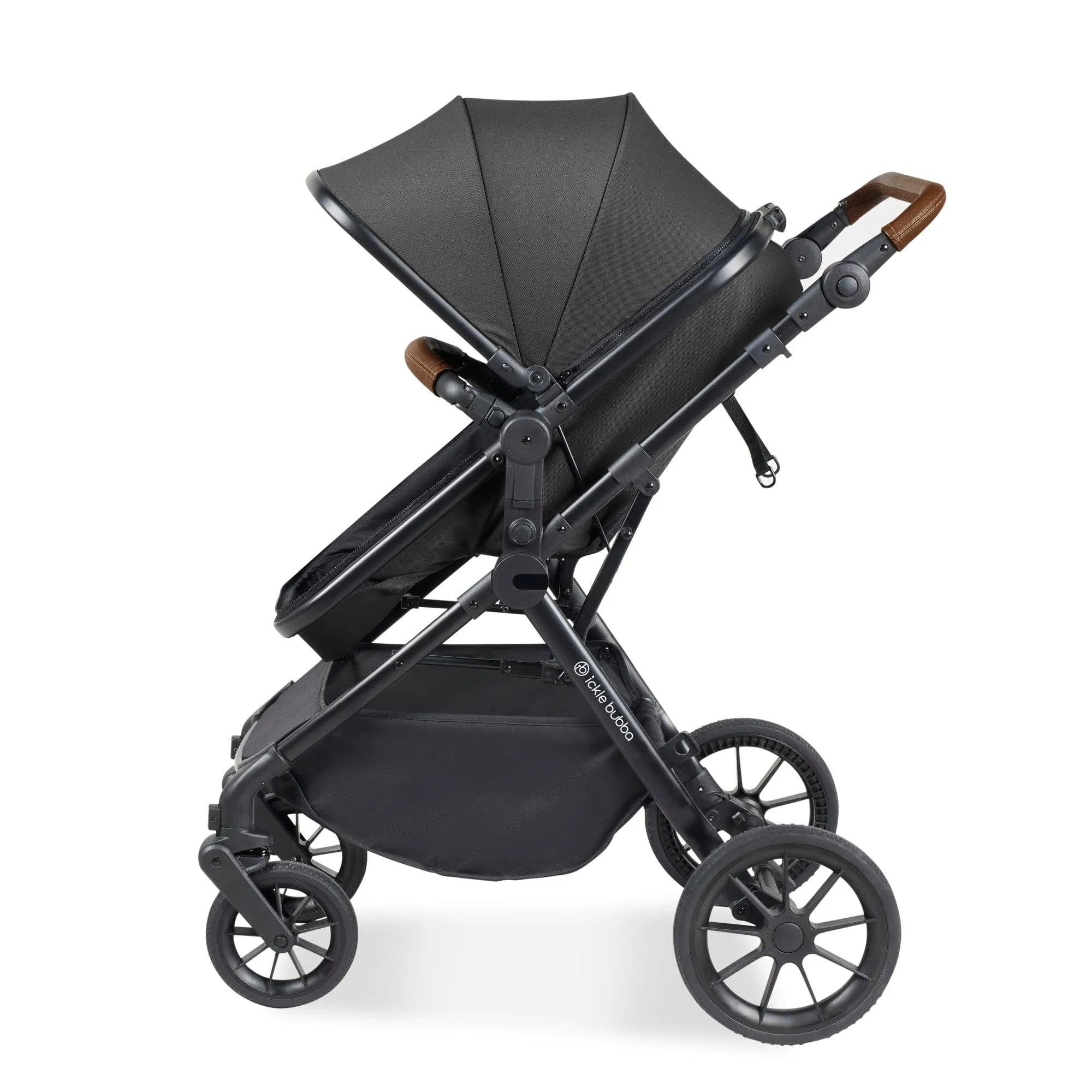 Ickle Bubba Cosmo I-Size Travel System With Stratus Car Seat & Isofix Base - Black / Graphite Grey / Tan