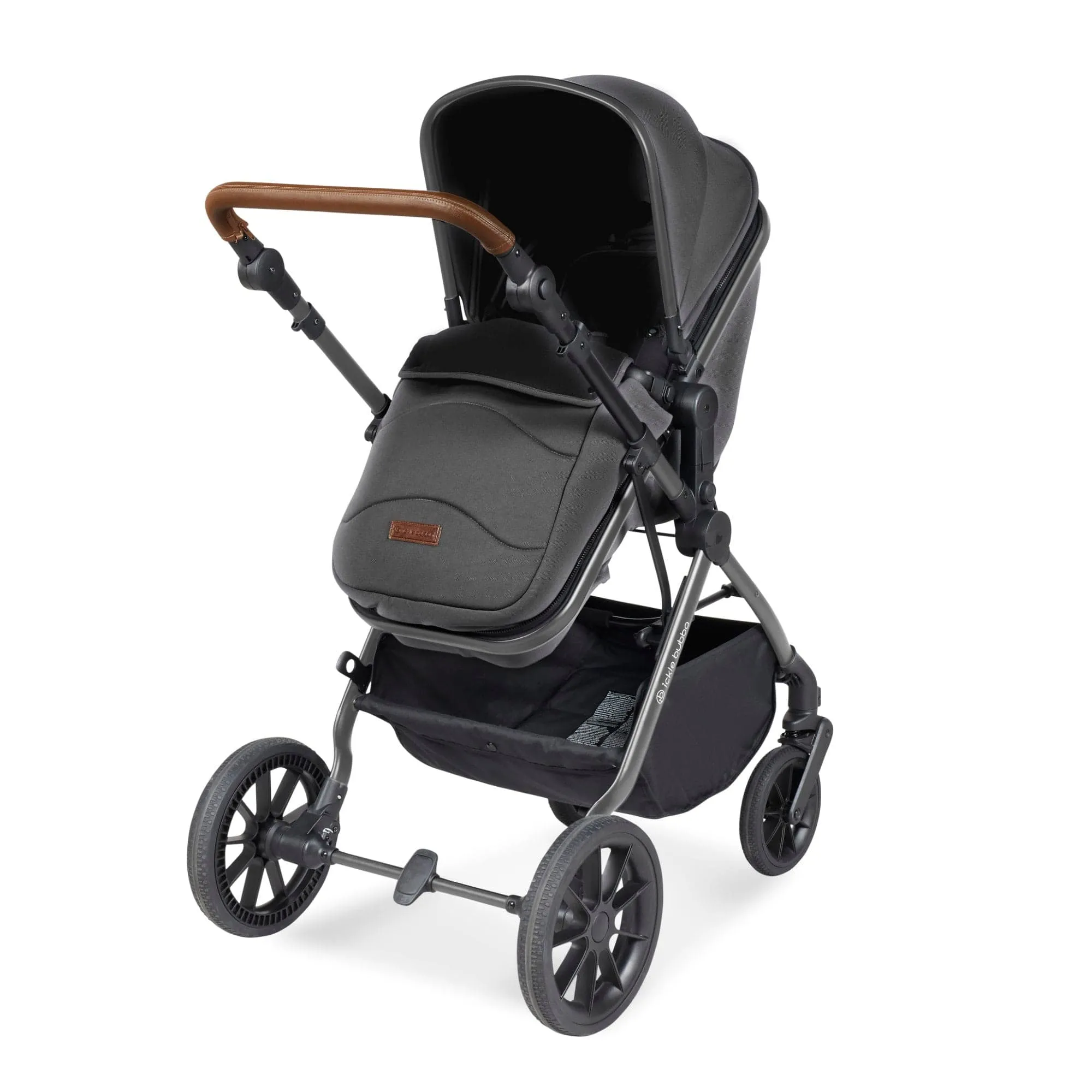 Ickle Bubba Cosmo I-Size Travel System With Stratus Car Seat & Isofix Base - Black / Graphite Grey / Tan