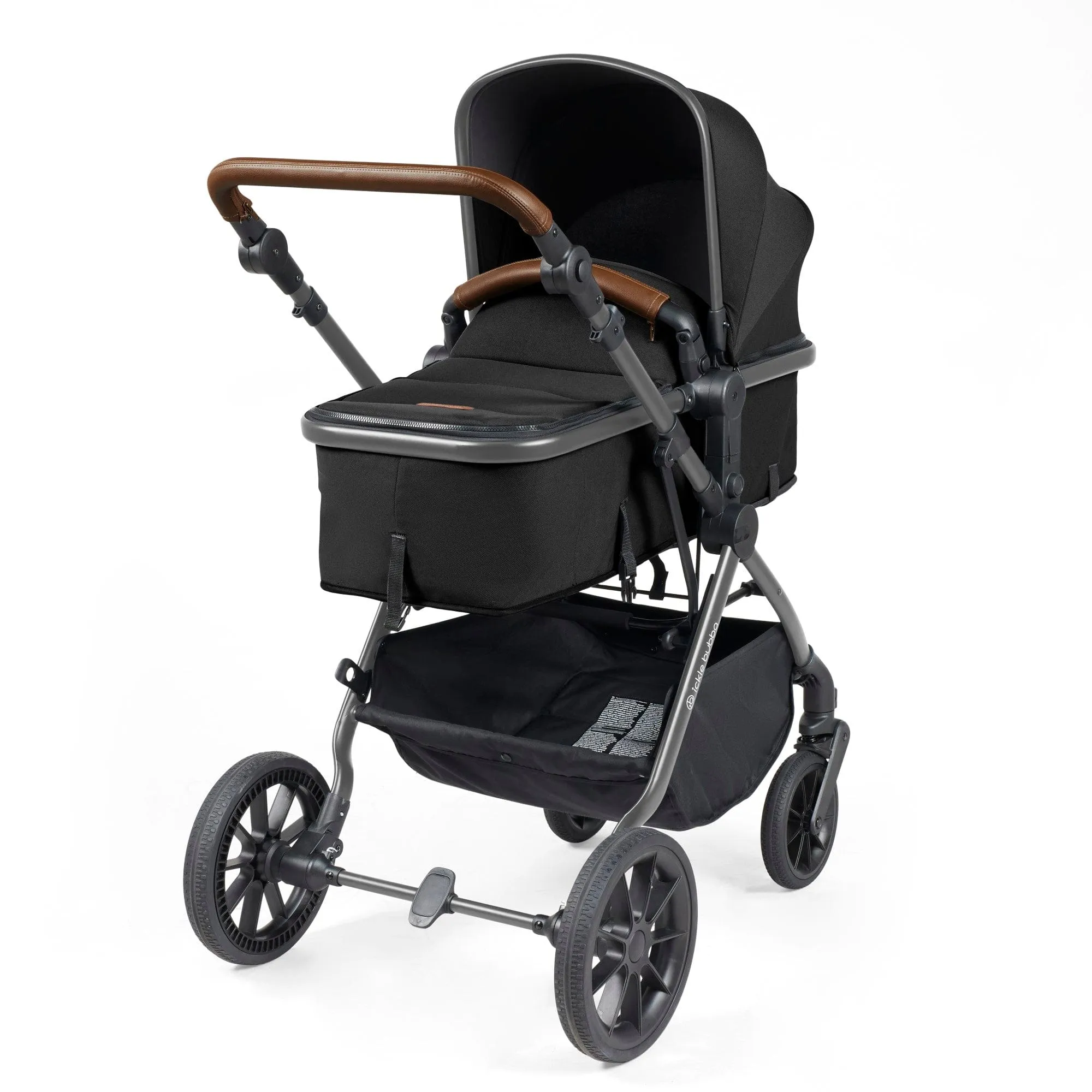 Ickle Bubba Cosmo I-Size Travel System With Stratus Car Seat & Isofix Base - Gunmetal / Black / Tan