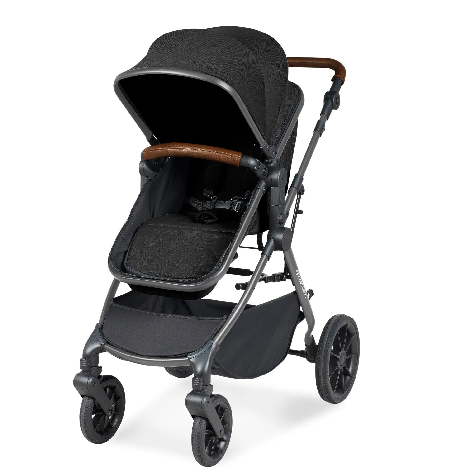 Ickle Bubba Cosmo I-Size Travel System With Stratus Car Seat & Isofix Base - Gunmetal / Black / Tan